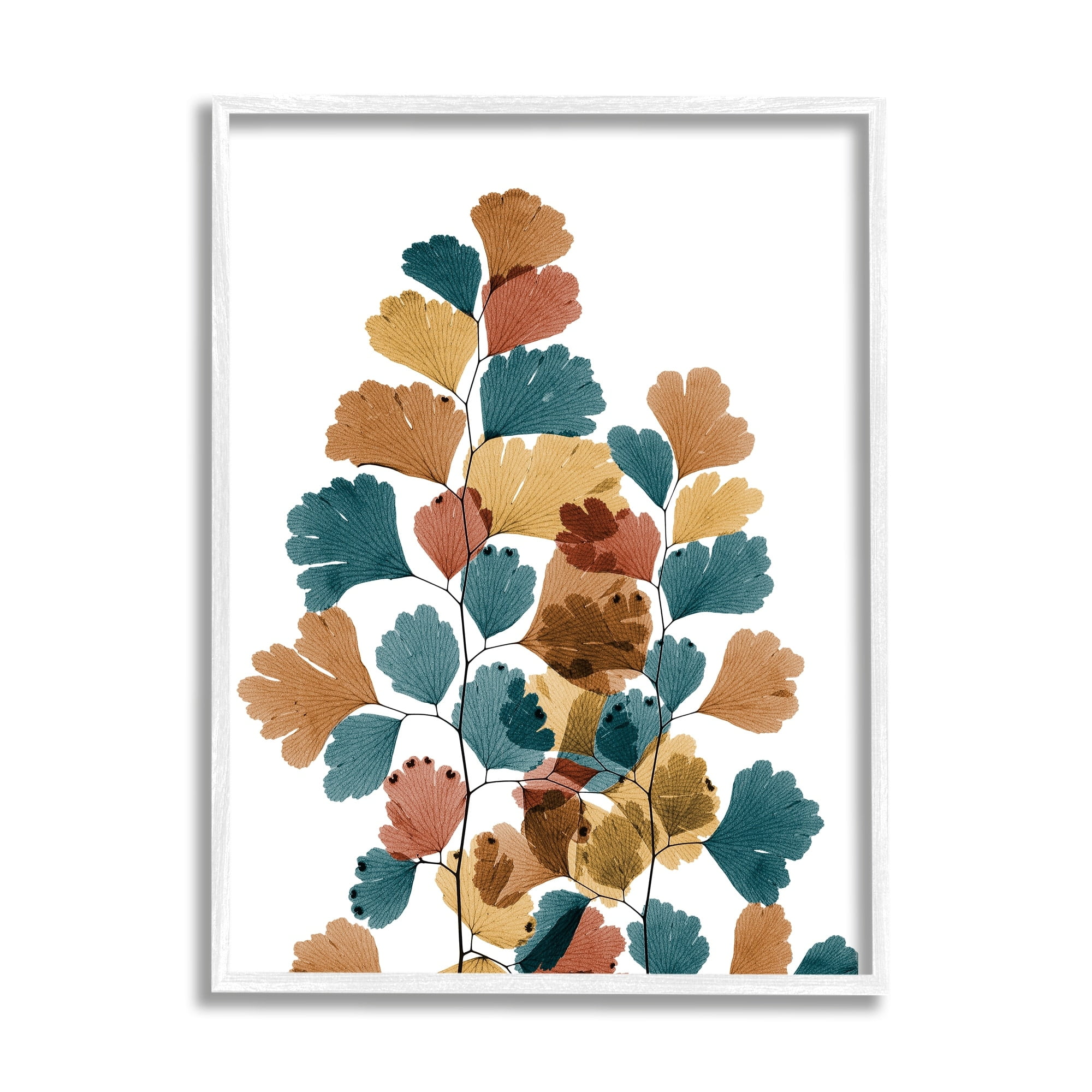 Stupell Industries Bold Ginkgo Leaf Arrangement Blue Orange Modern Botanicals, 24 x 30,Design by Albert Koetsier