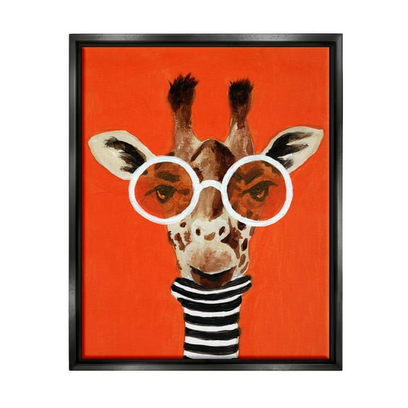 Stupell Industries Bold Giraffe Turtleneck & Glasses Animals & Insects Painting Black Floater Framed Art Print Wall Art
