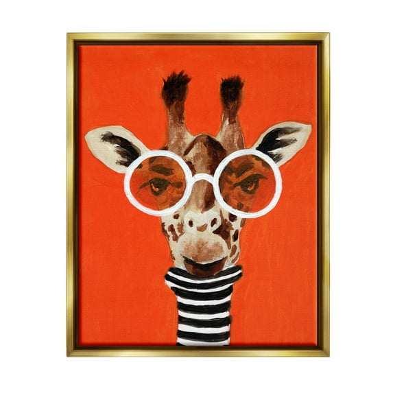 Stupell Industries Bold Giraffe Turtleneck & Glasses Animals & Insects Painting Gold Floater Framed Art Print Wall Art