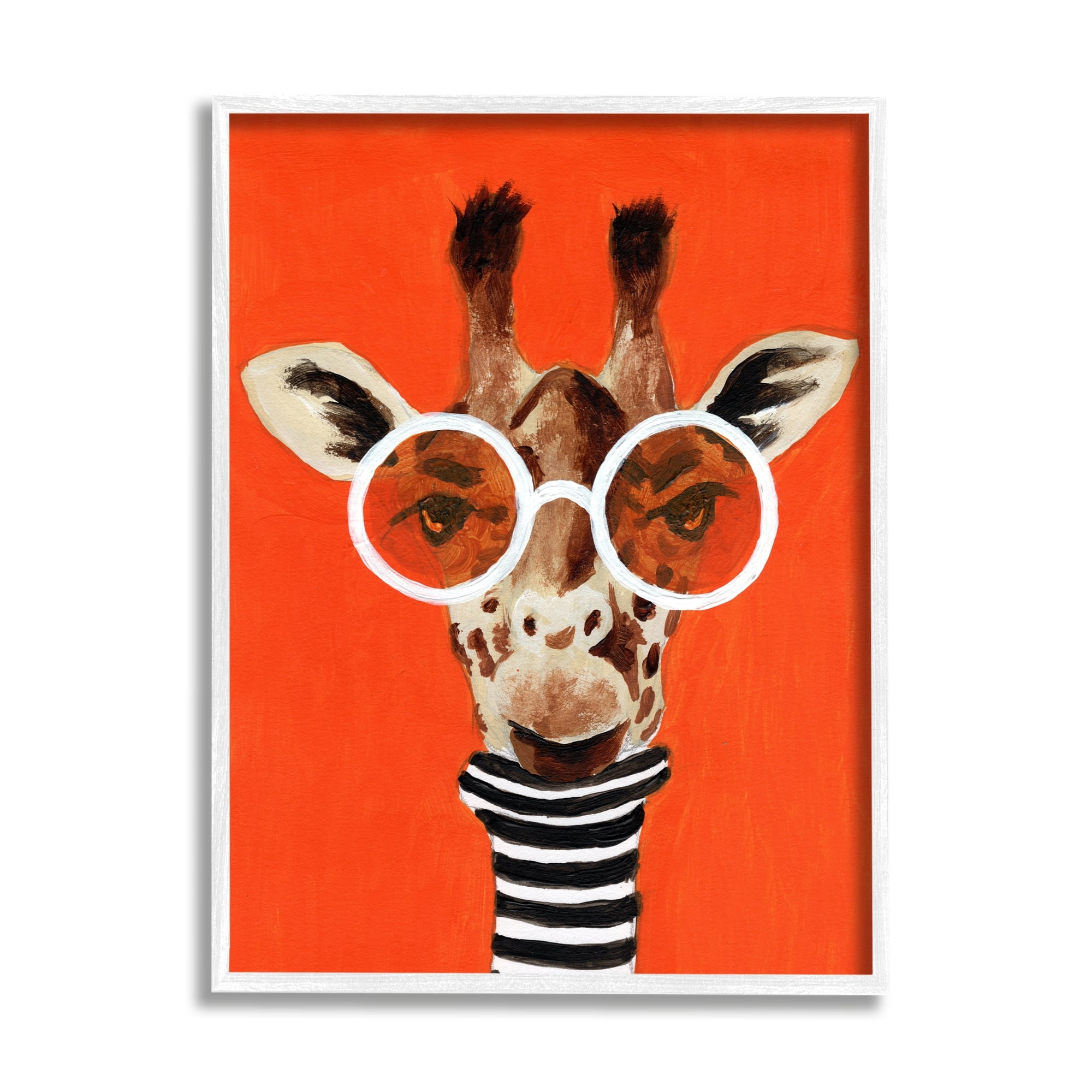 Stupell Industries Bold Giraffe Turtleneck & Glasses Animals & Insects Painting White Framed Art Print Wall Art