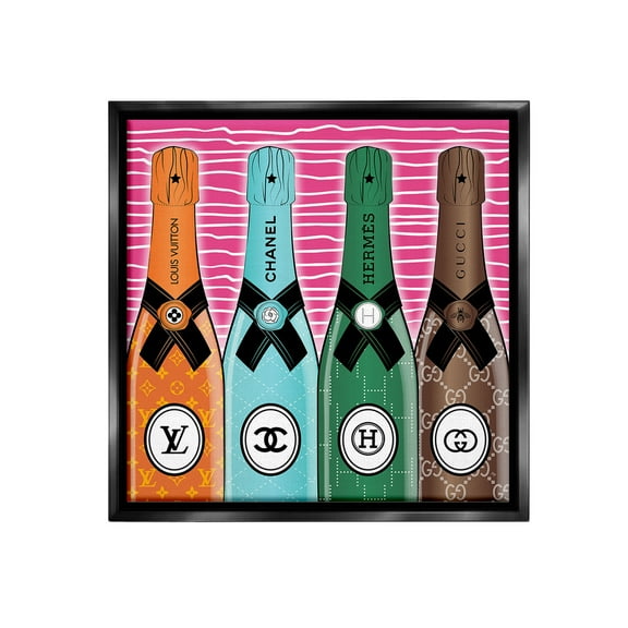 Stupell Industries Bold Glam Bottles Food & Beverage Painting Black Floater Framed Canvas Art Print Wall Art, 18 x 18