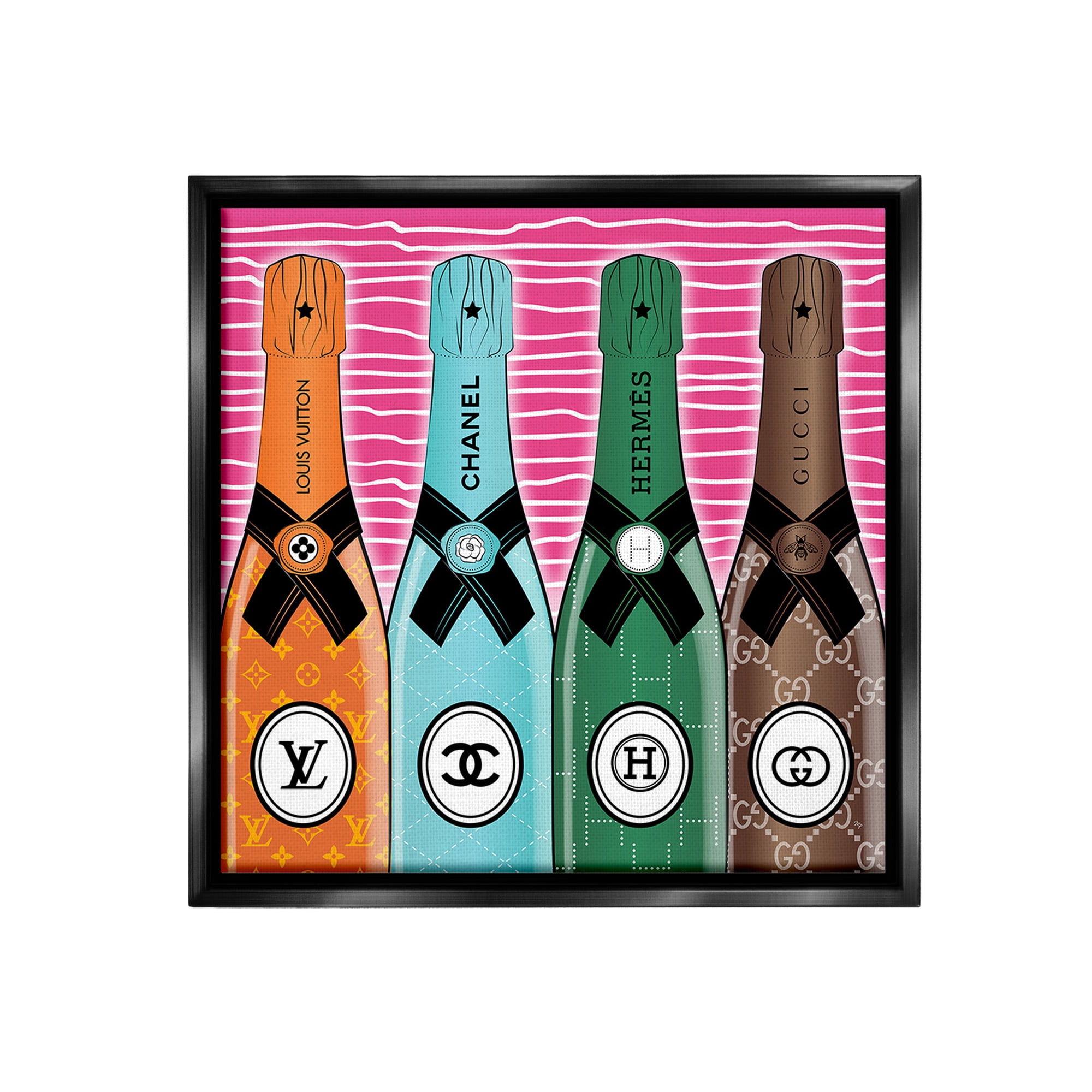 Stupell Industries Bold Glam Bottles Food & Beverage Painting Black Floater Framed Canvas Art Print Wall Art, 25 x 25
