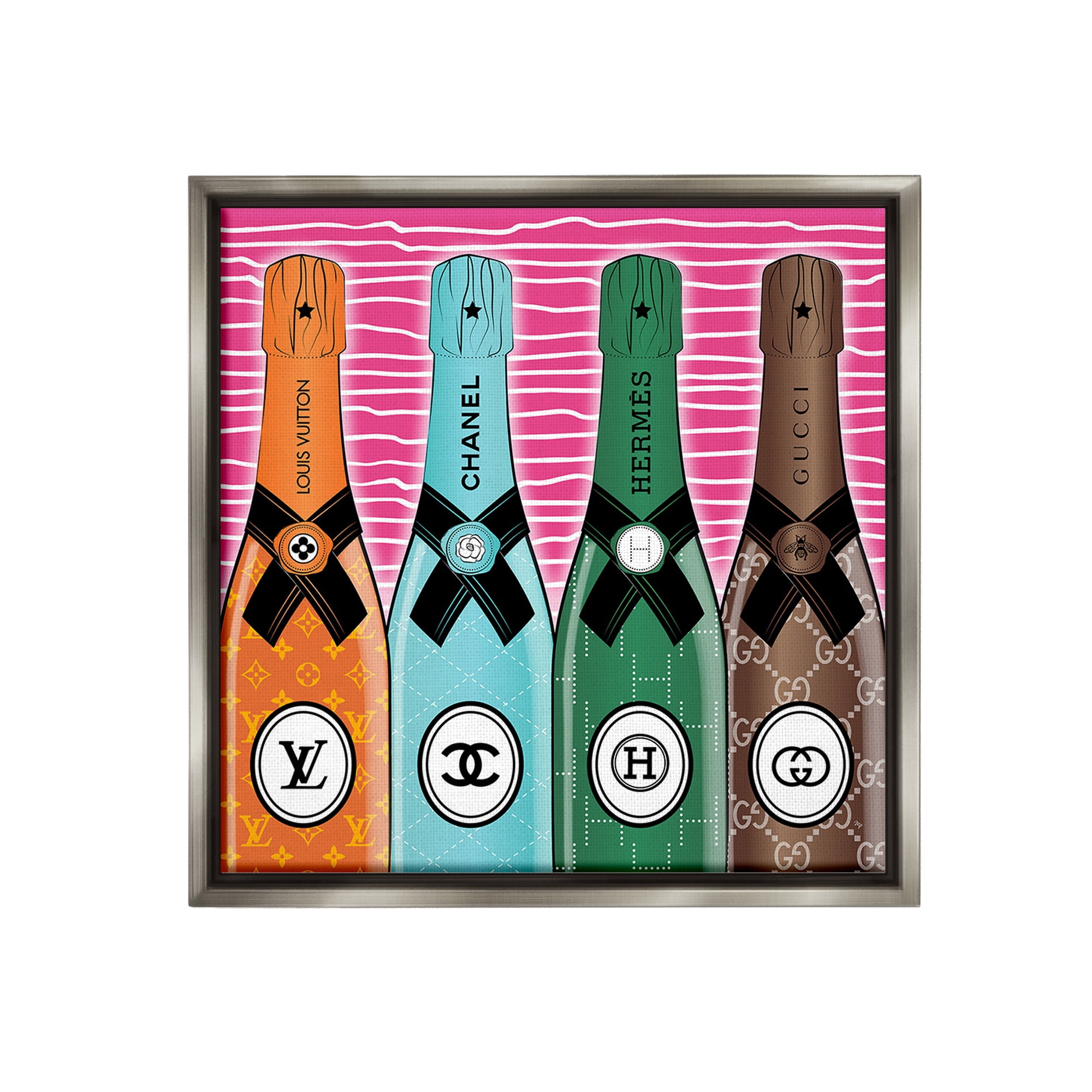 Stupell Industries Bold Glam Bottles Food & Beverage Painting Gray Floater Framed Canvas Art Print Wall Art, 18 x 18