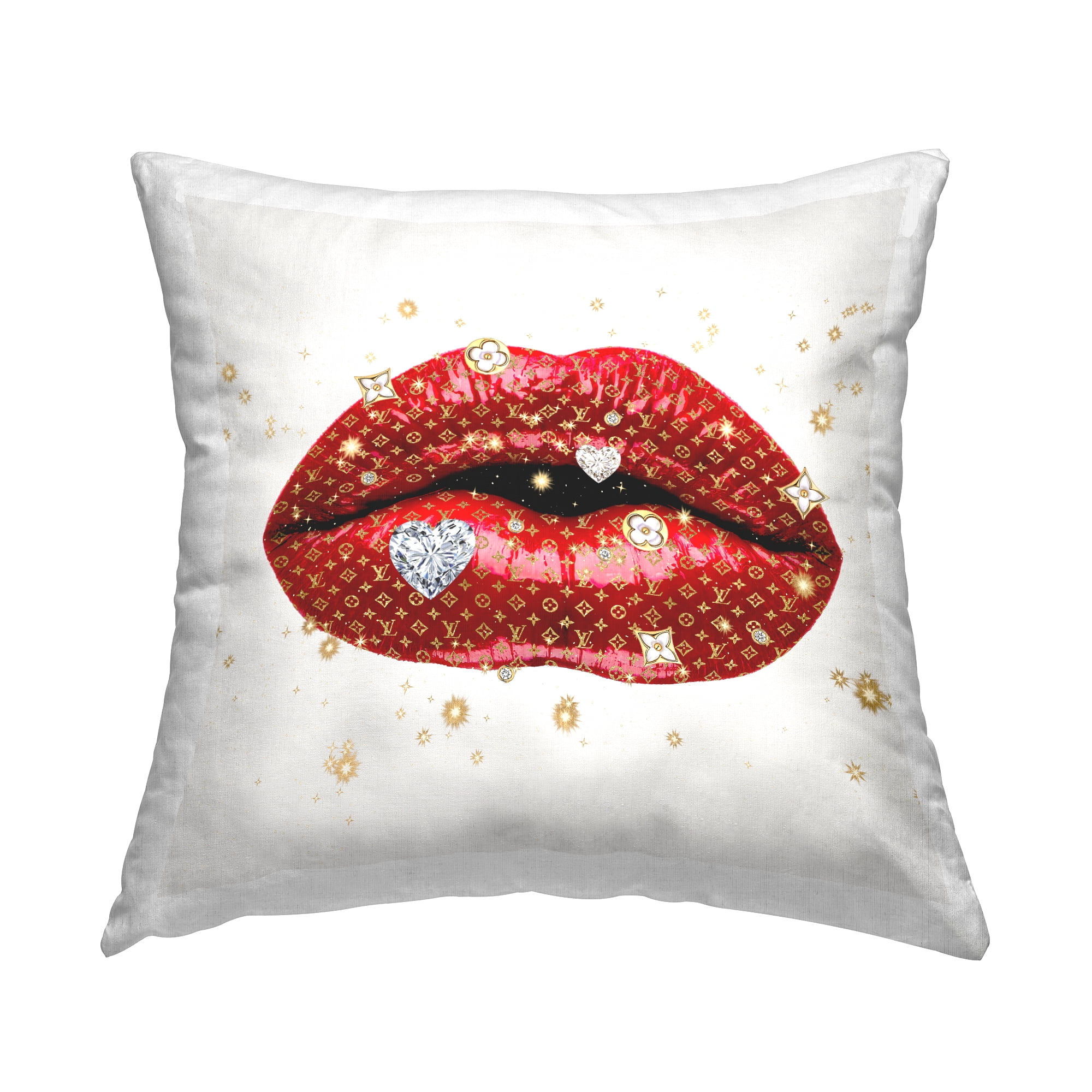 Stupell Industries Bold Glam Lipstick Bling Gems Square Decorative Printed Throw Pillow, 18 x 18,