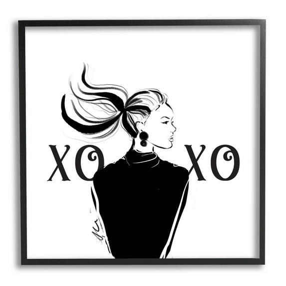 Stupell Industries Bold Glam XOXO Portrait Graphic Art Black Framed Art Print Wall Art, Design by Alison Petrie