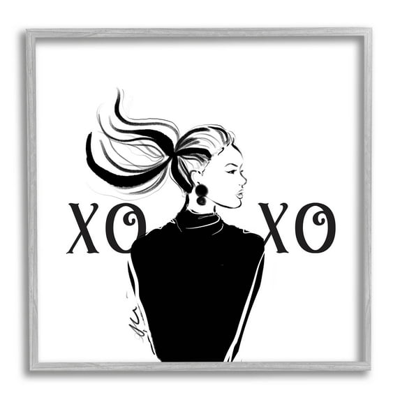 Stupell Industries Bold Glam XOXO Portrait Graphic Art Gray Framed Art Print Wall Art, Design by Alison Petrie