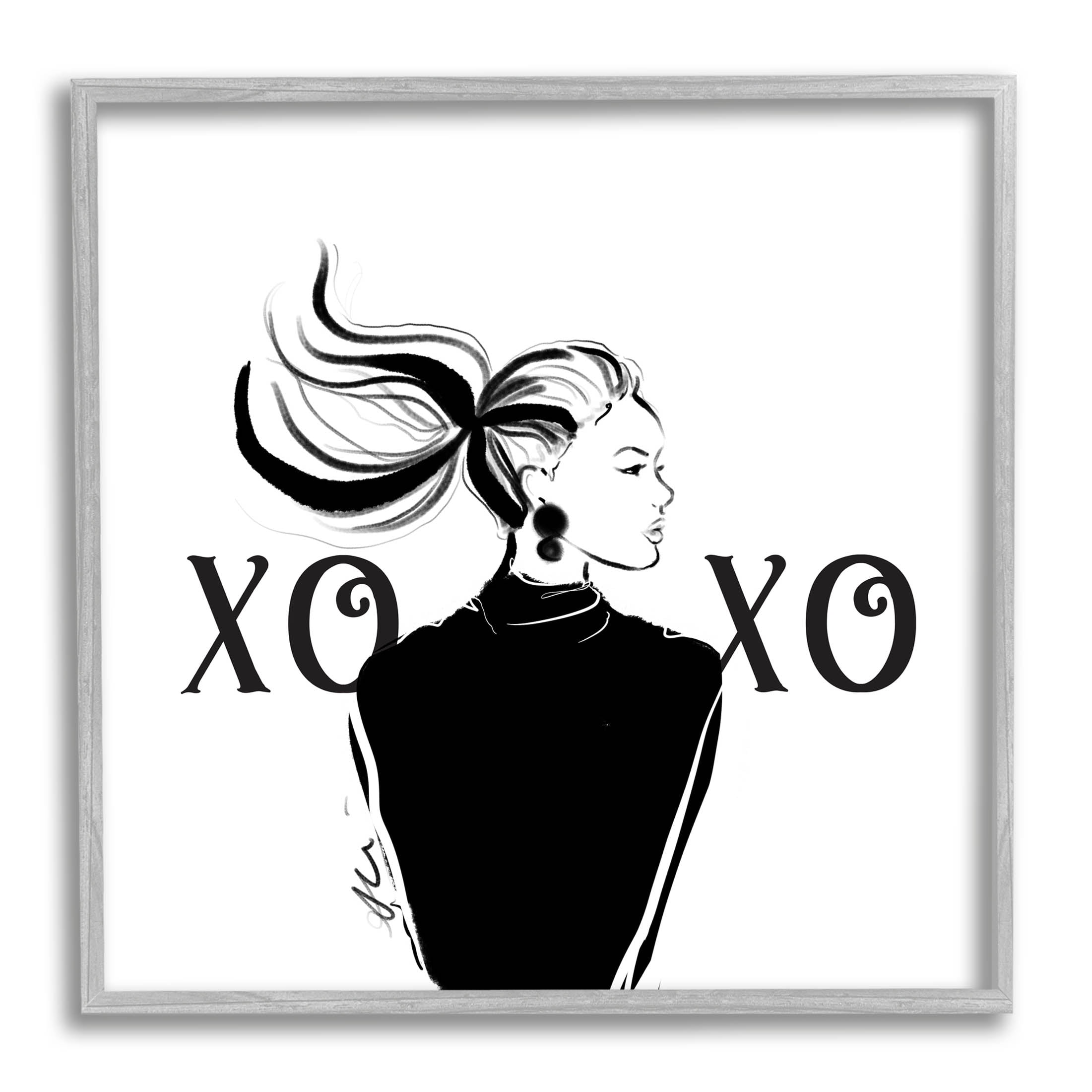 Stupell Industries Bold Glam XOXO Portrait Graphic Art Gray Framed Art Print Wall Art, Design by Alison Petrie
