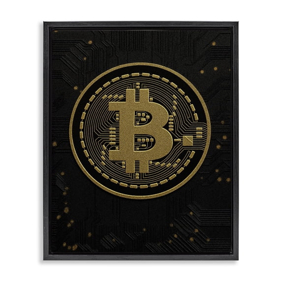 Stupell Industries Art Deco Bold Golden Digital Currency Black Floating Frame Canvas Art, 17 x 21, by Svetlana Aleynikova