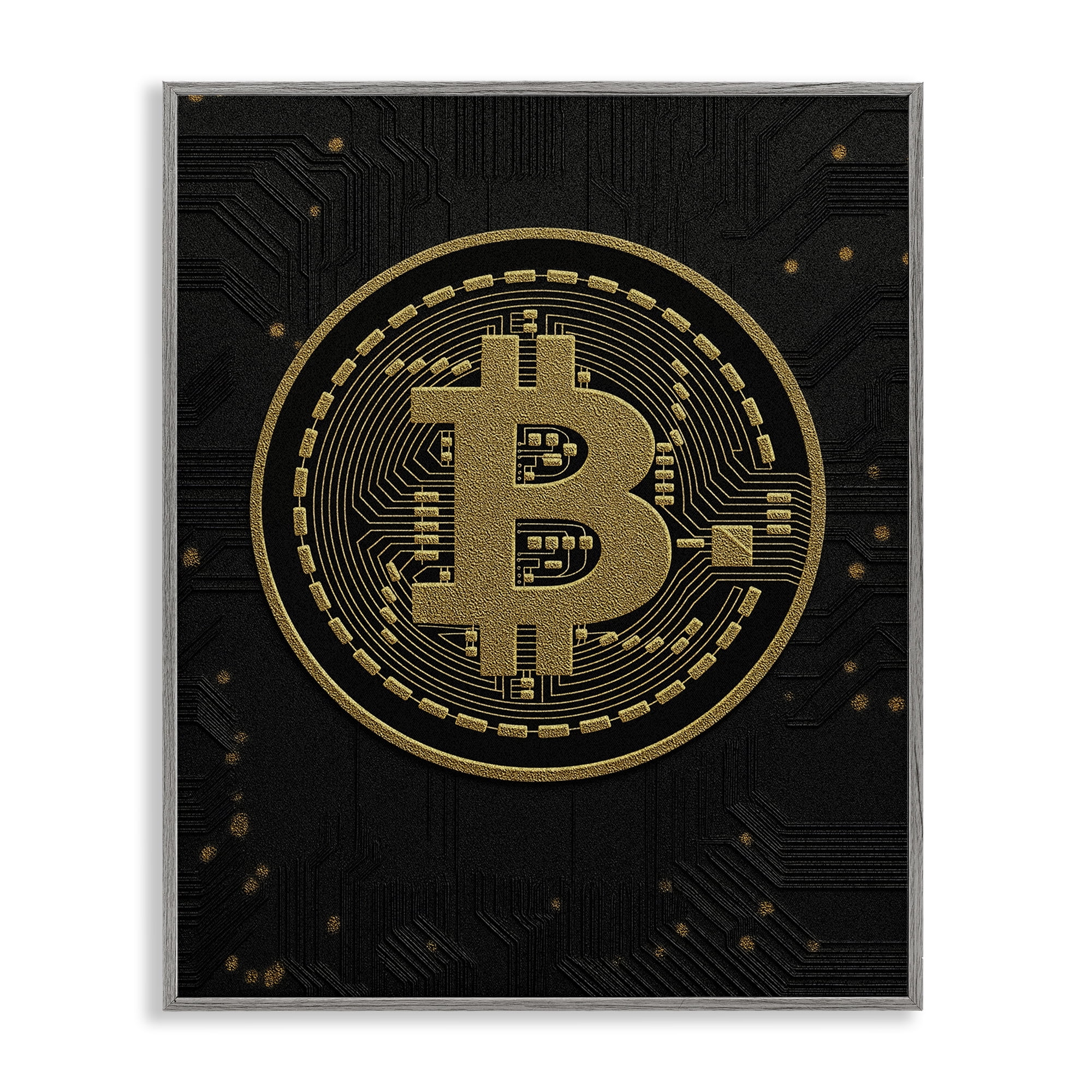 Stupell Industries Bold Golden Digital Currency Gray Framed Giclee Art, design by Svetlana Aleynikova