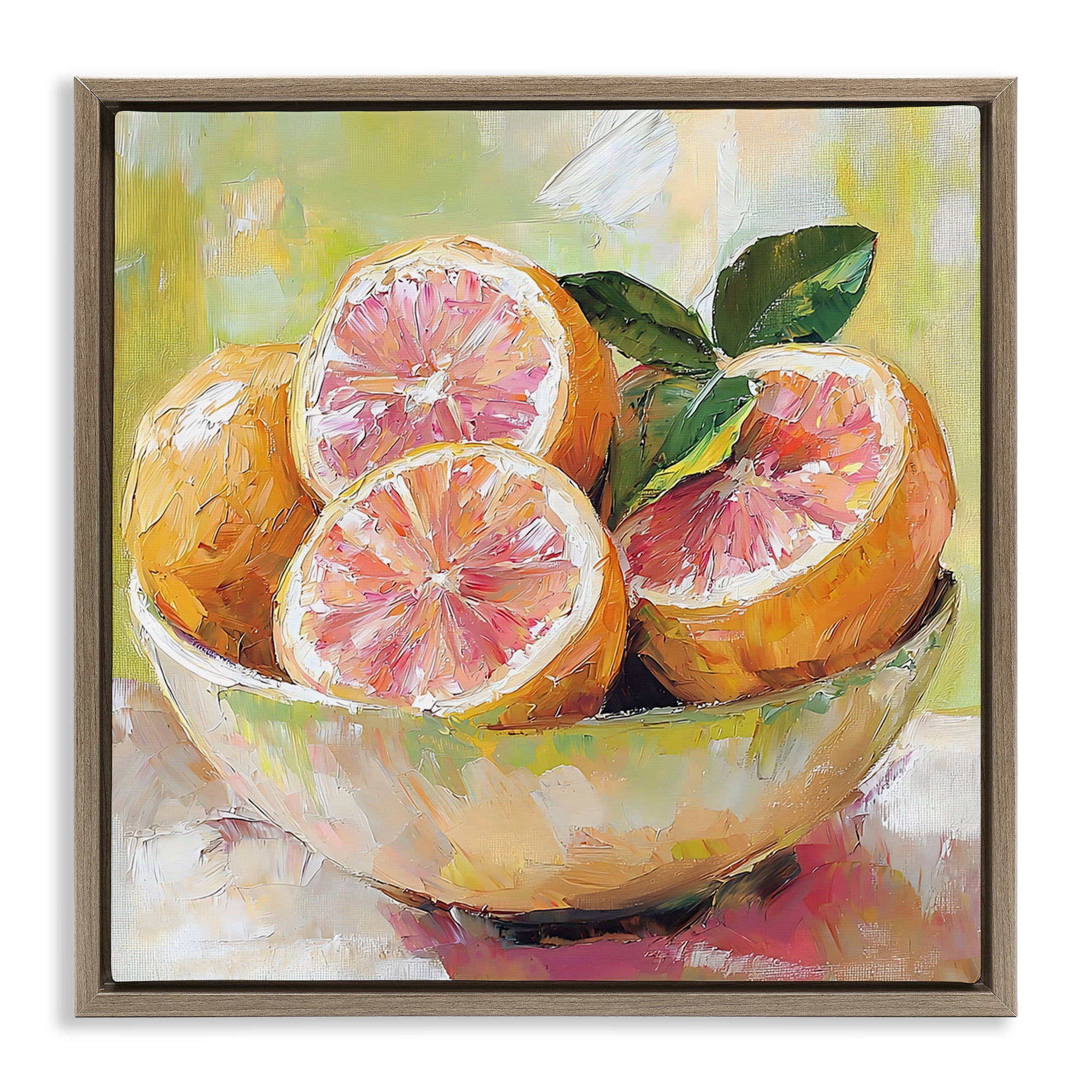 Stupell Industries Bold Grapefruit in Ceramic Bowl Brown Framed Floater Canvas Wall Art, design by Riley B