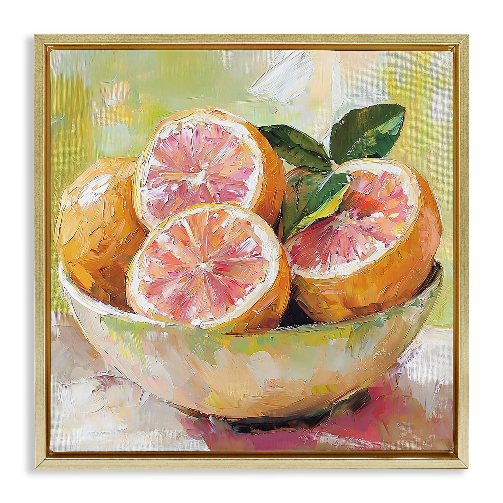 Stupell Industries Bold Grapefruit in Ceramic Bowl Gold Framed Floater Canvas Wall Art, design by Riley B