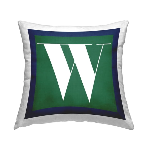 Stupell Industries Bold Green Letter W Square Decorative Printed Throw Pillow, 18 x 18