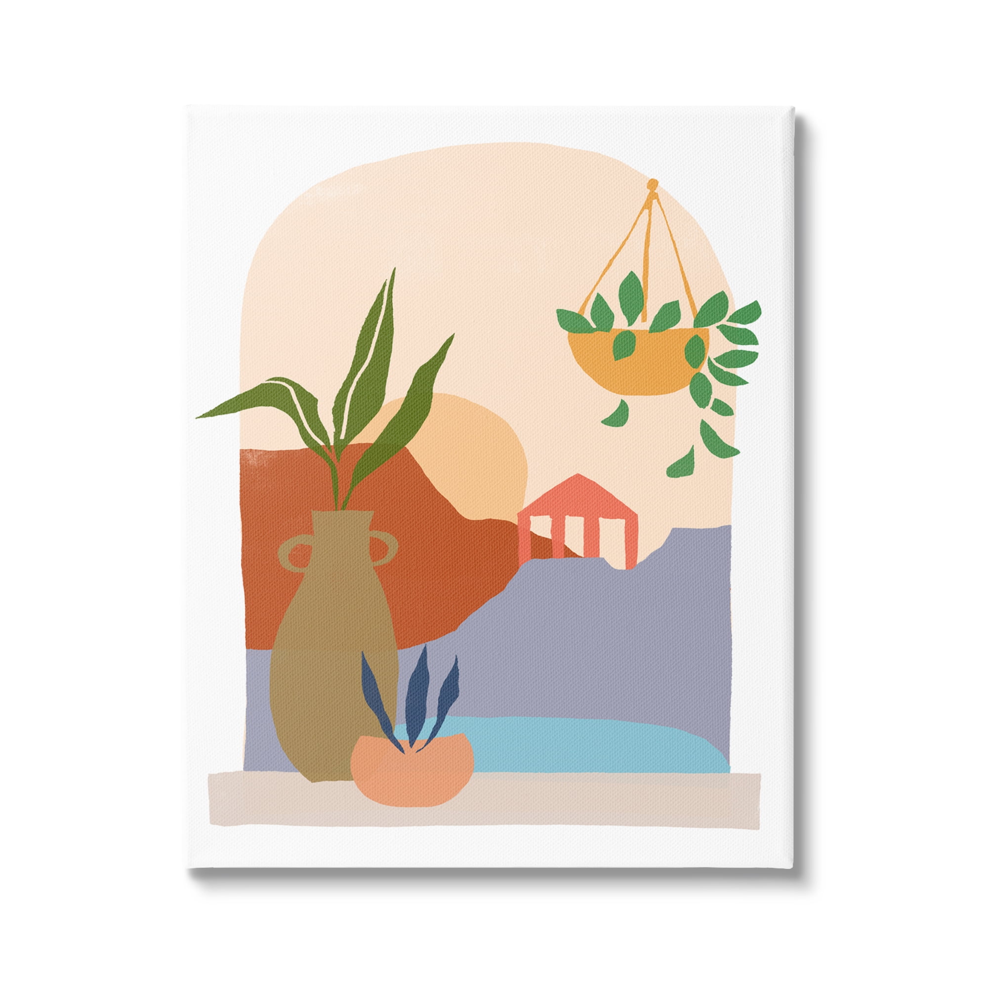 Stupell Industries Bold Hanging Potted Plants Windowsill Landscape Scene Graphic Art Gallery Wrapped Canvas Print Wall Art, Design by June Erica Vess