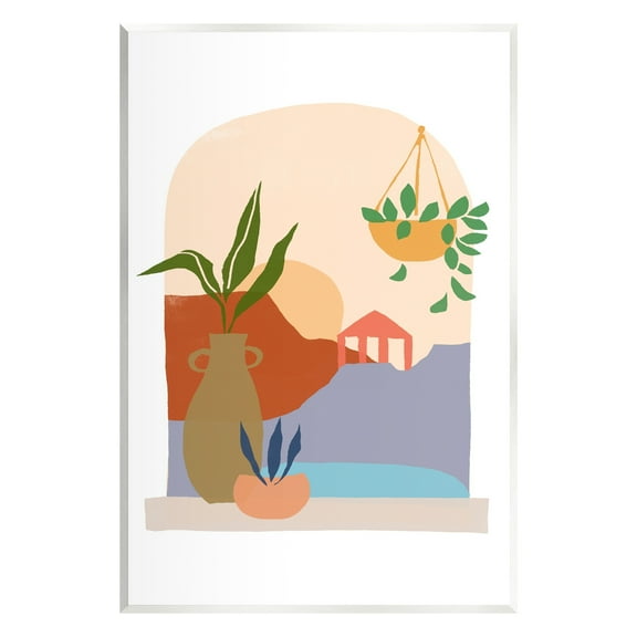 Stupell Industries Bold Hanging Potted Plants Windowsill Landscape Scene Graphic Art Unframed Art Print Wall Art, Design by June Erica Vess
