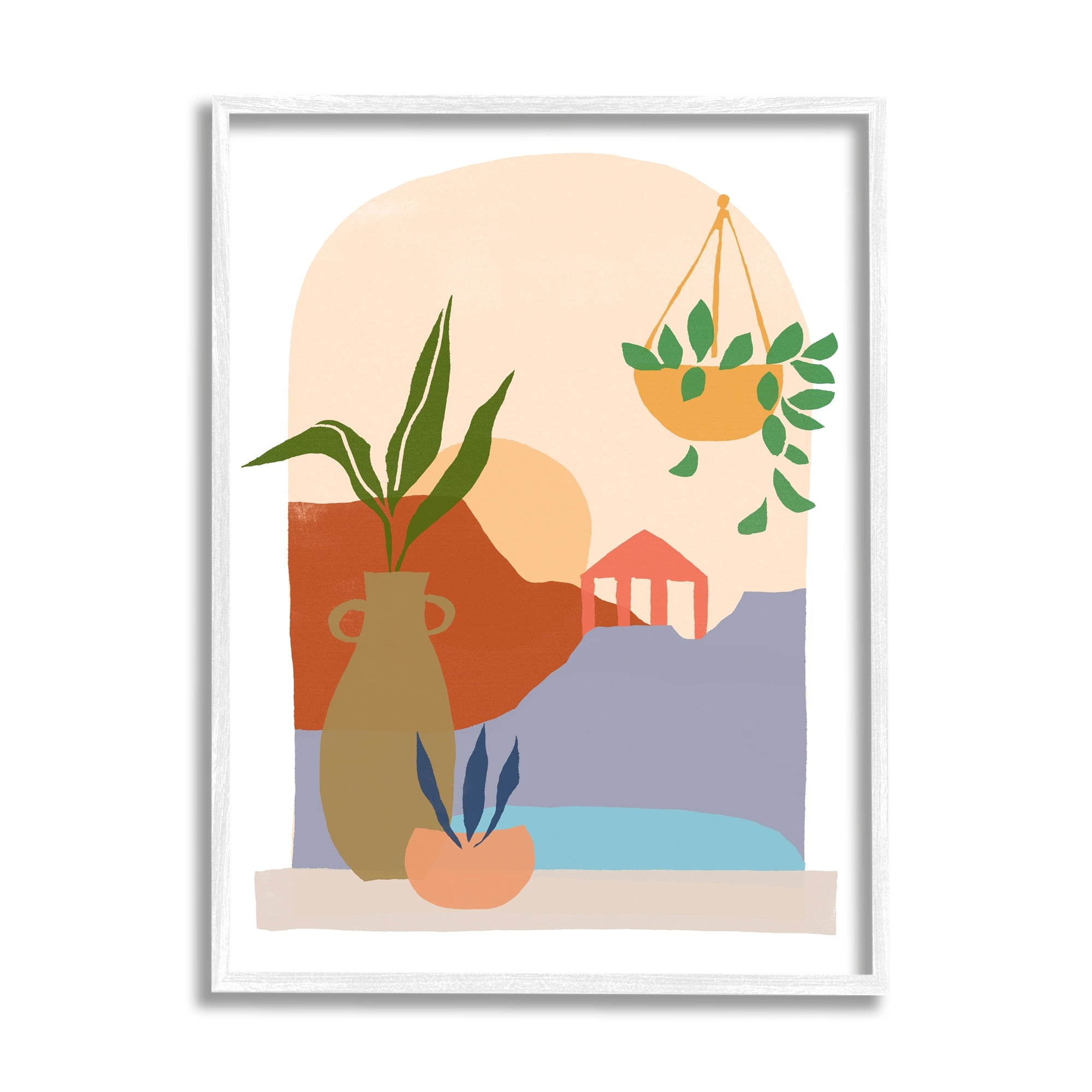 Stupell Industries Bold Hanging Potted Plants Windowsill Landscape Scene Graphic Art White Framed Art Print Wall Art, Design by June Erica Vess