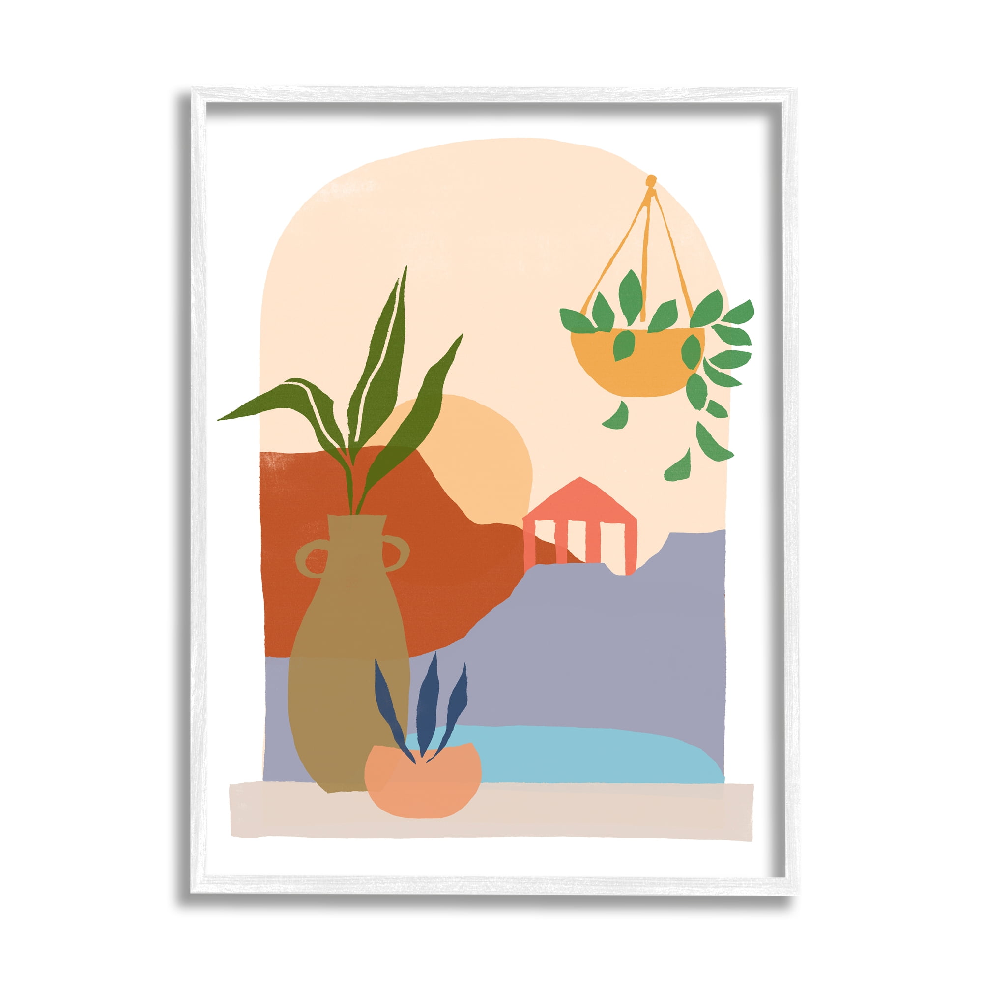 Stupell Industries Bold Hanging Potted Plants Windowsill Landscape Scene Graphic Art White Framed Art Print Wall Art, Design by June Erica Vess