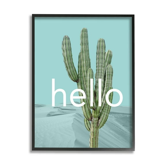 Stupell Industries Bold Hello Cactus Greeting Blue Desert Dunes Graphic Art Black Framed Art Print Wall Art, Design by J. Weiss