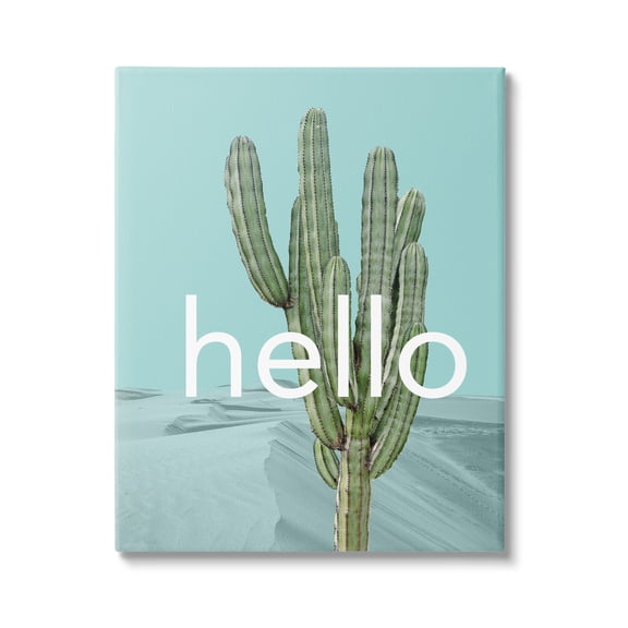 Stupell Industries Bold Hello Cactus Greeting Blue Desert Dunes Graphic Art Gallery Wrapped Canvas Print Wall Art, Design by J. Weiss