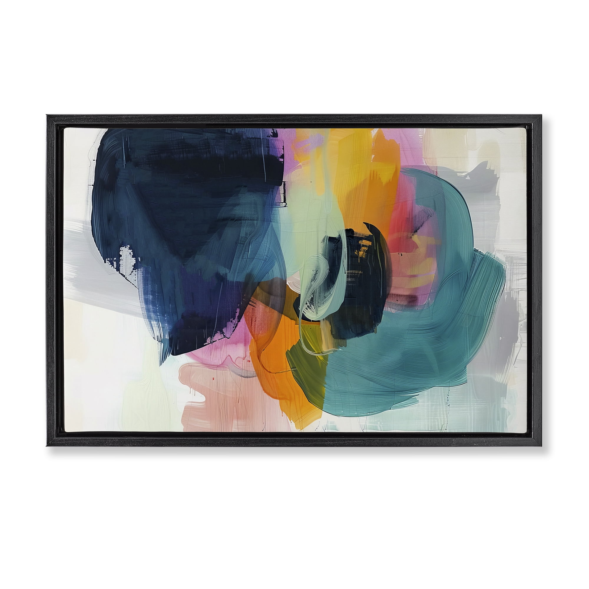 Stupell Industries Bold Hue Paint Strokes Abstract Painting Black Floater Framed Canvas Art Print Wall Art, 31 x 21