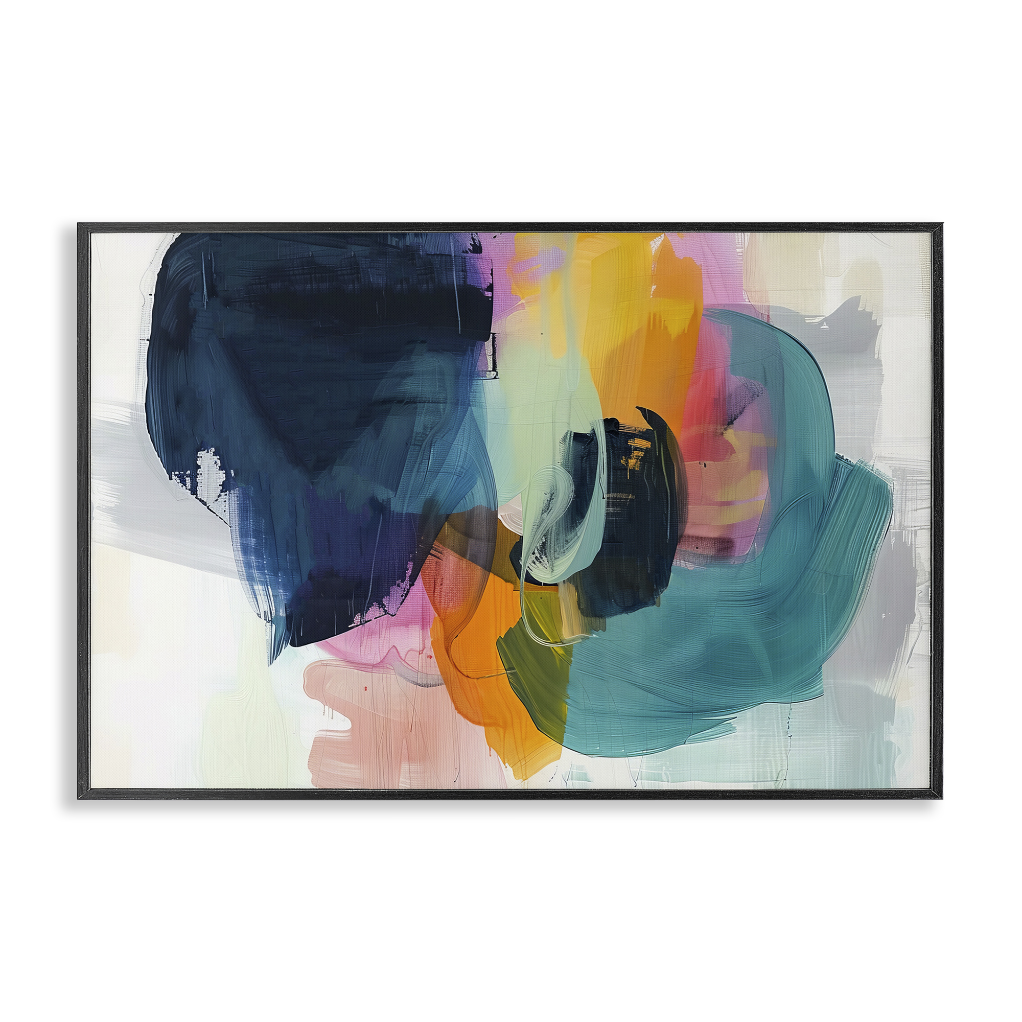 Stupell Industries Bold Hue Paint Strokes Abstract Painting Black Framed Art Print Wall Art, 18 x 12