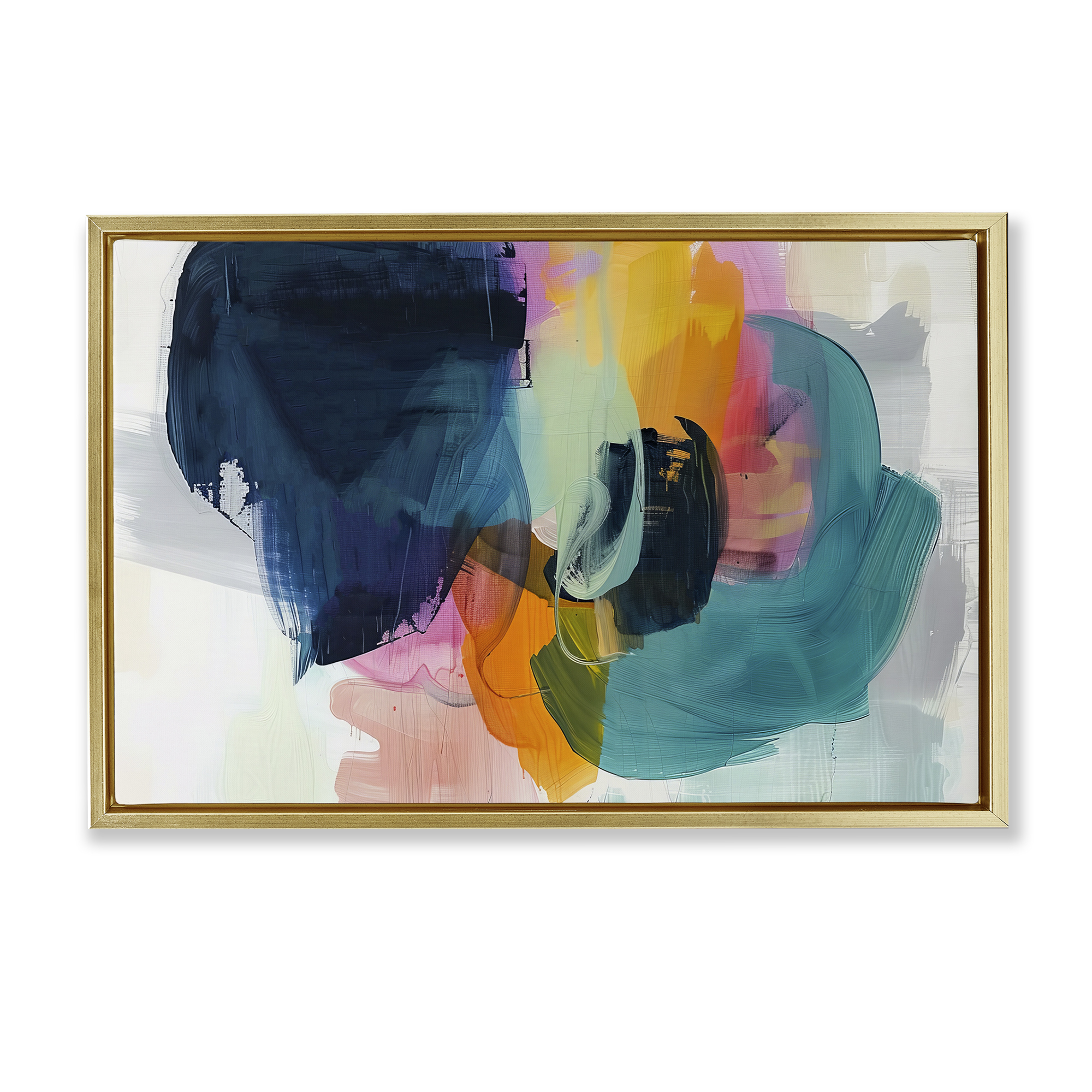 Stupell Industries Bold Hue Paint Strokes Abstract Painting Gold Floater Framed Canvas Art Print Wall Art, 31 x 21