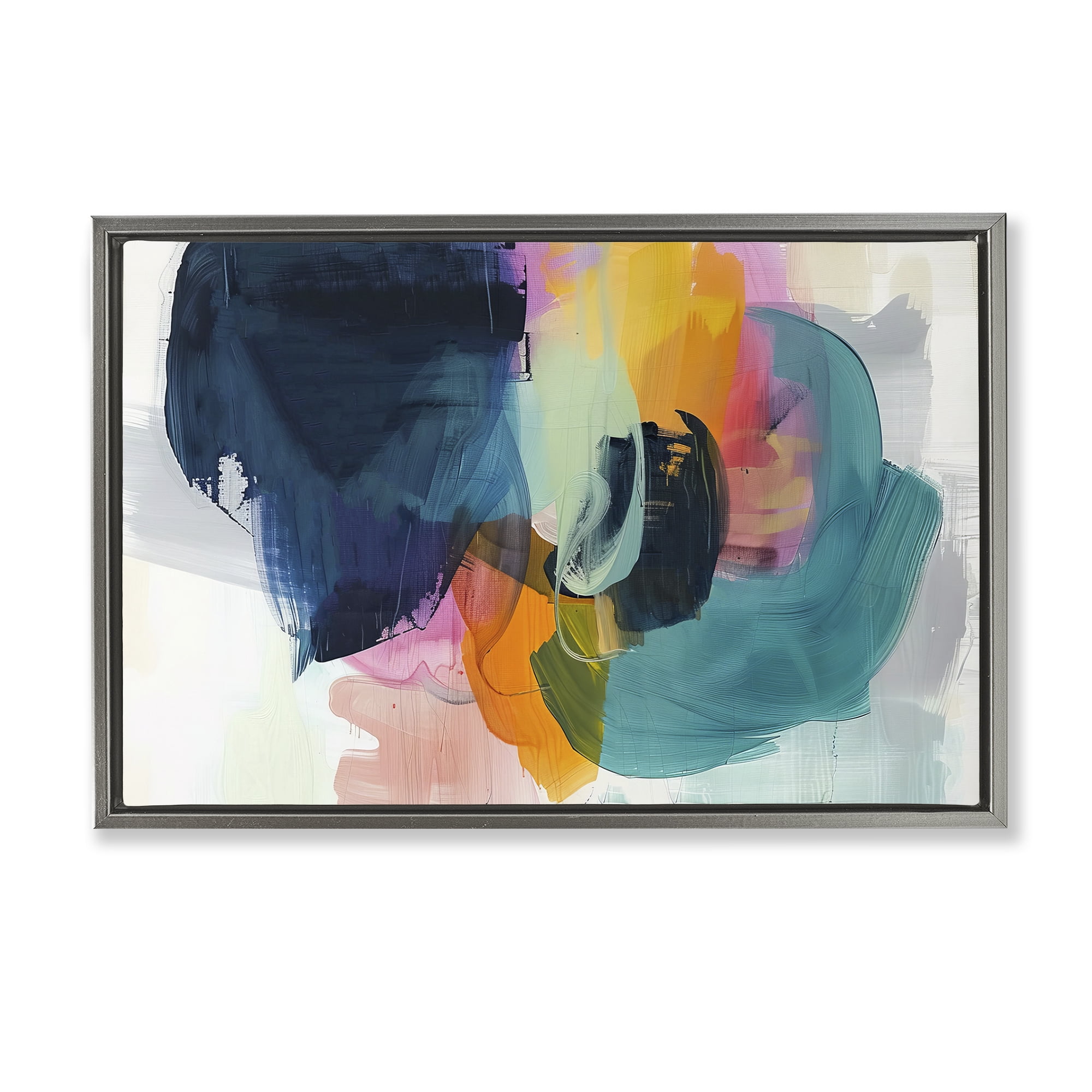 Stupell Industries Bold Hue Paint Strokes Abstract Painting Gray Floater Framed Canvas Art Print Wall Art, 25 x 17