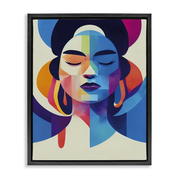 Stupell Industries Bold Hue Woman's Face People Painting Black Floater Framed Canvas Art Print Wall Art, 17 x 21