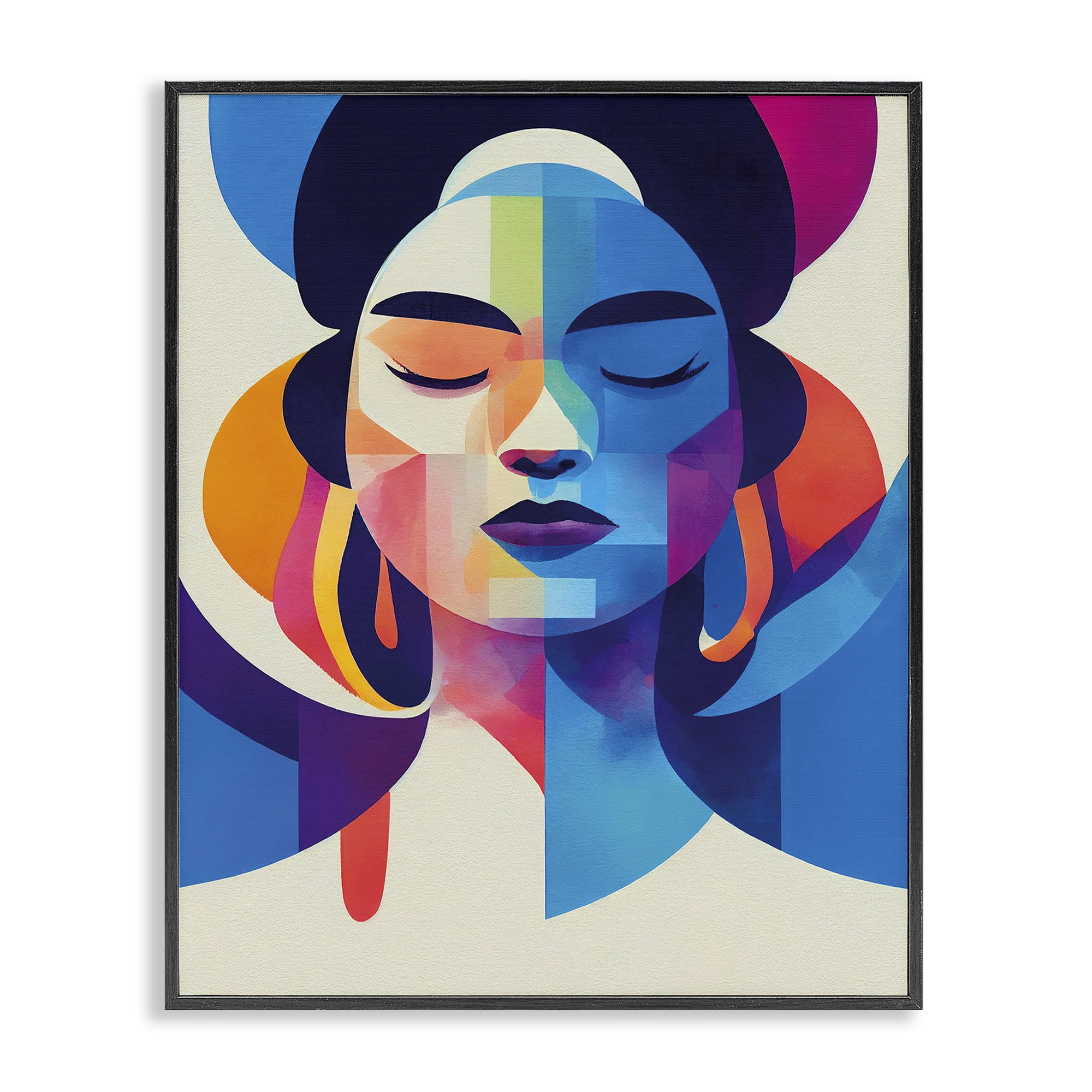 Stupell Industries Bold Hue Woman's Face People Painting Black Framed Art Print Wall Art, 16 x 20