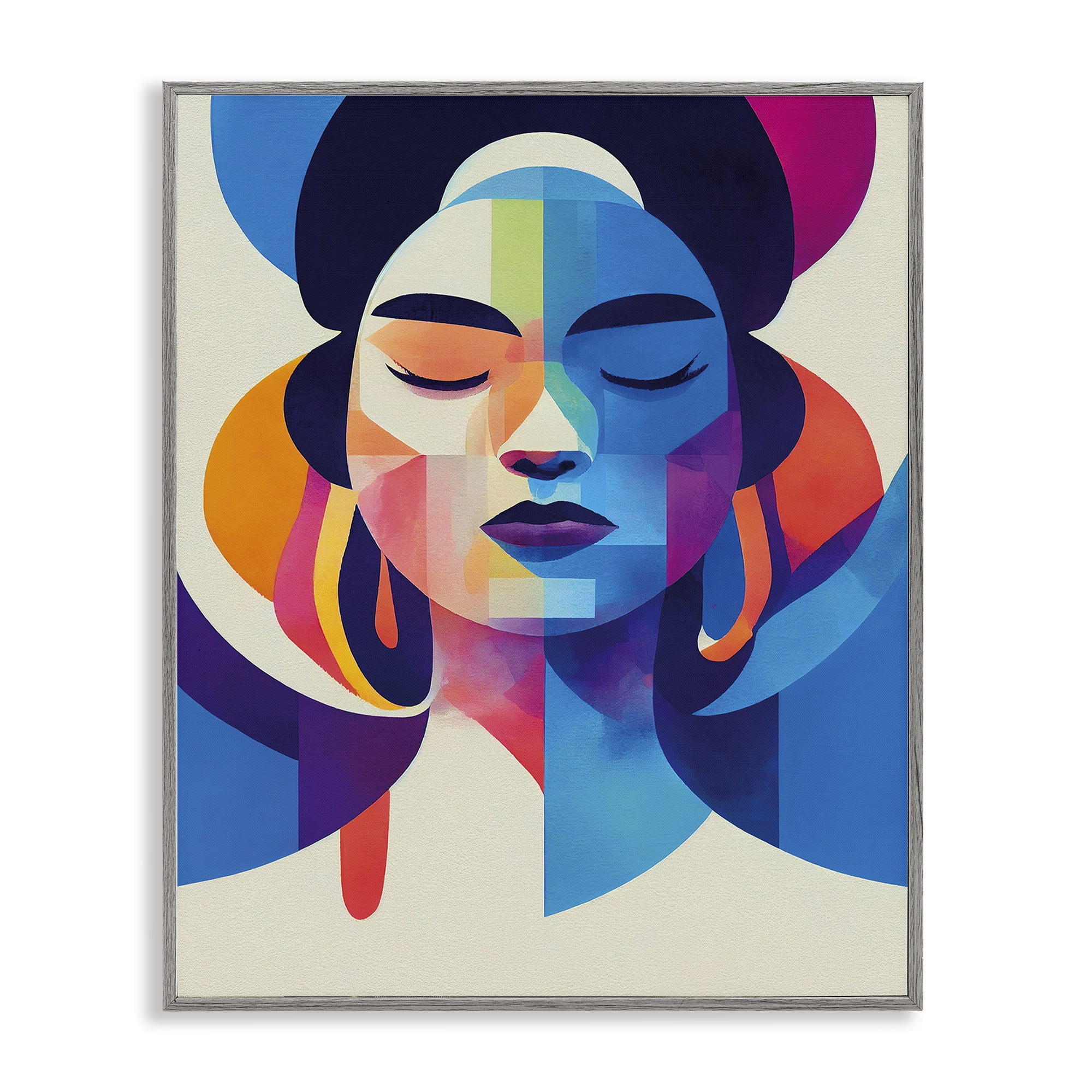 Stupell Industries Bold Hue Woman's Face People Painting Gray Framed Art Print Wall Art, 24 x 30
