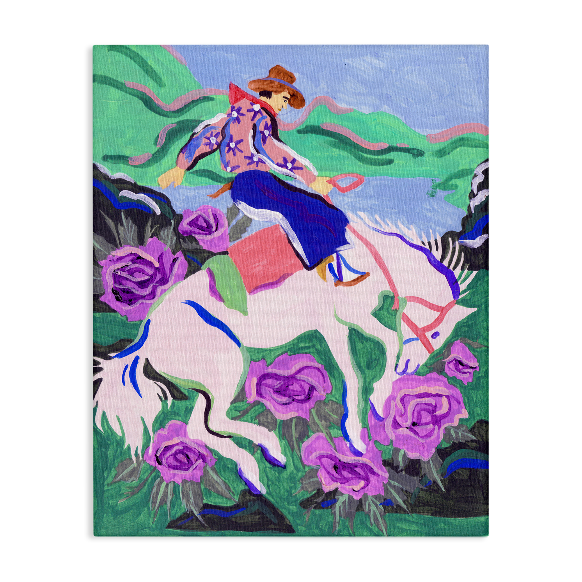 Stupell Industries Bold Hued Cowboy & Horse Animals Painting Wrapped Canvas Art Print Wall Art, 36 x 48