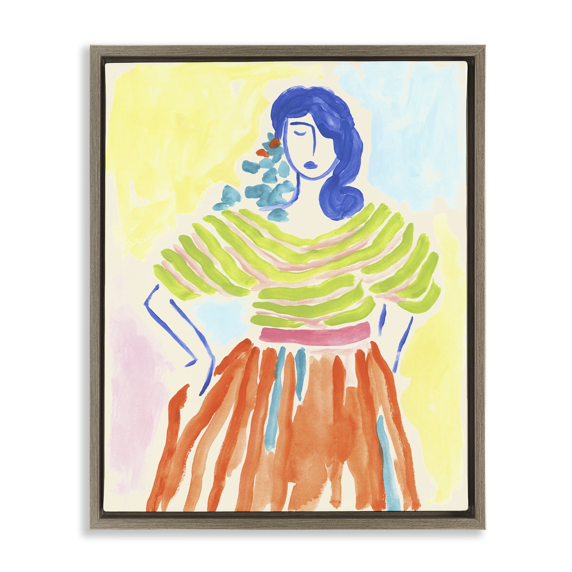 Stupell Industries Bold Hued Fashion People Painting Brown Floater Framed Canvas Art Print Wall Art, 25 x 31
