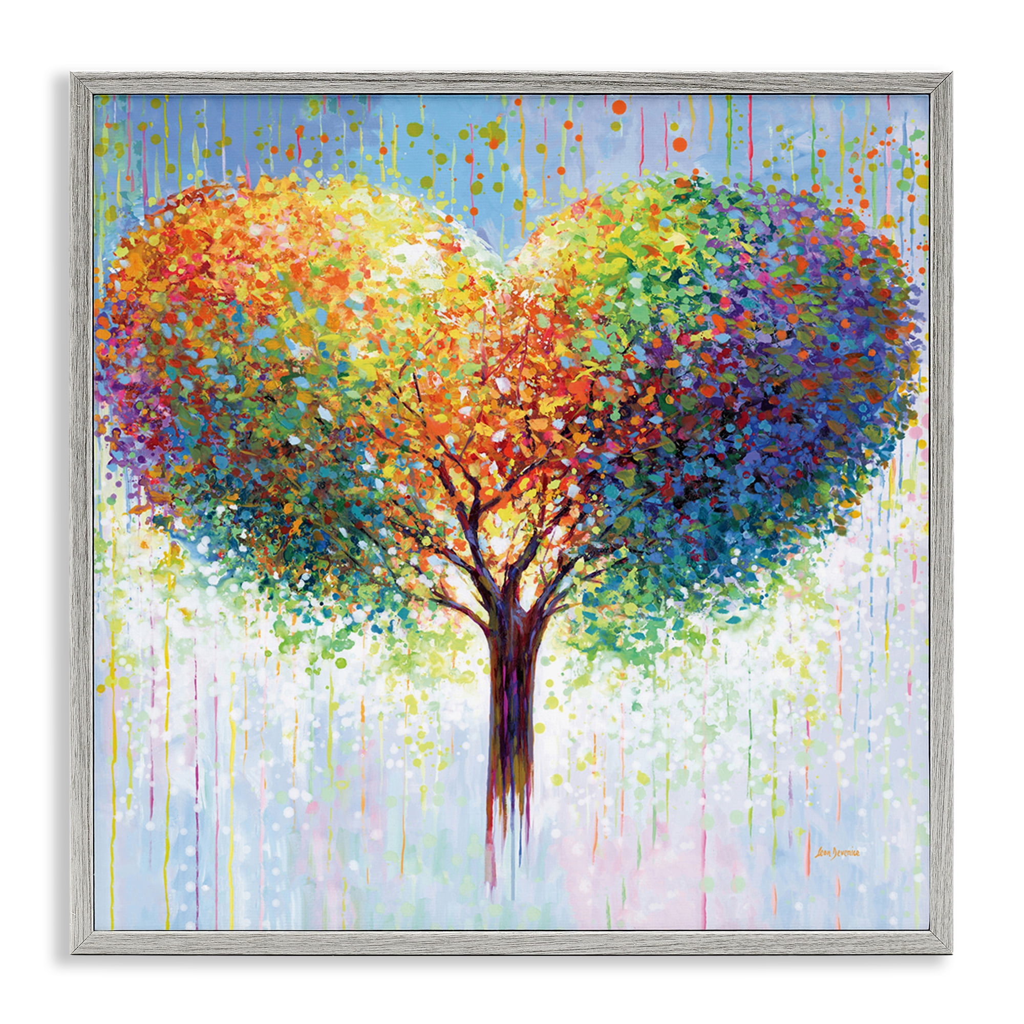 Stupell Industries Bold Hued Heart Tree Landscape & Nature Painting Gray Framed Art Print Wall Art, 12 x 12