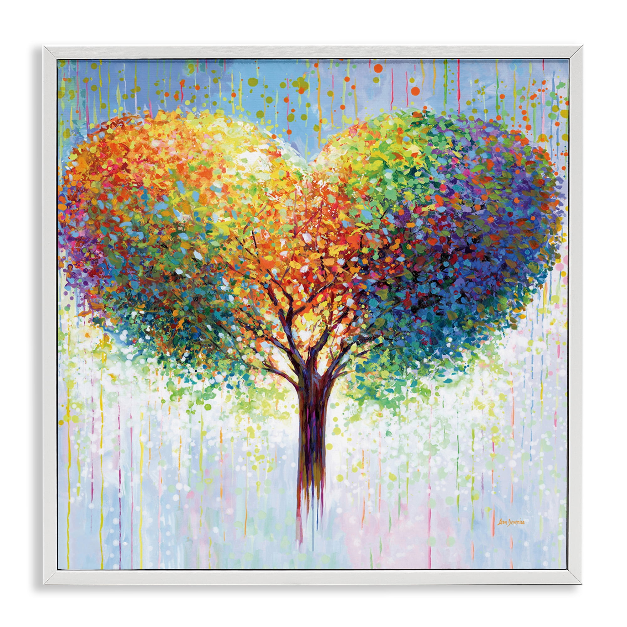 Stupell Industries Bold Hued Heart Tree Landscape & Nature Painting White Framed Art Print Wall Art, 17 x 17