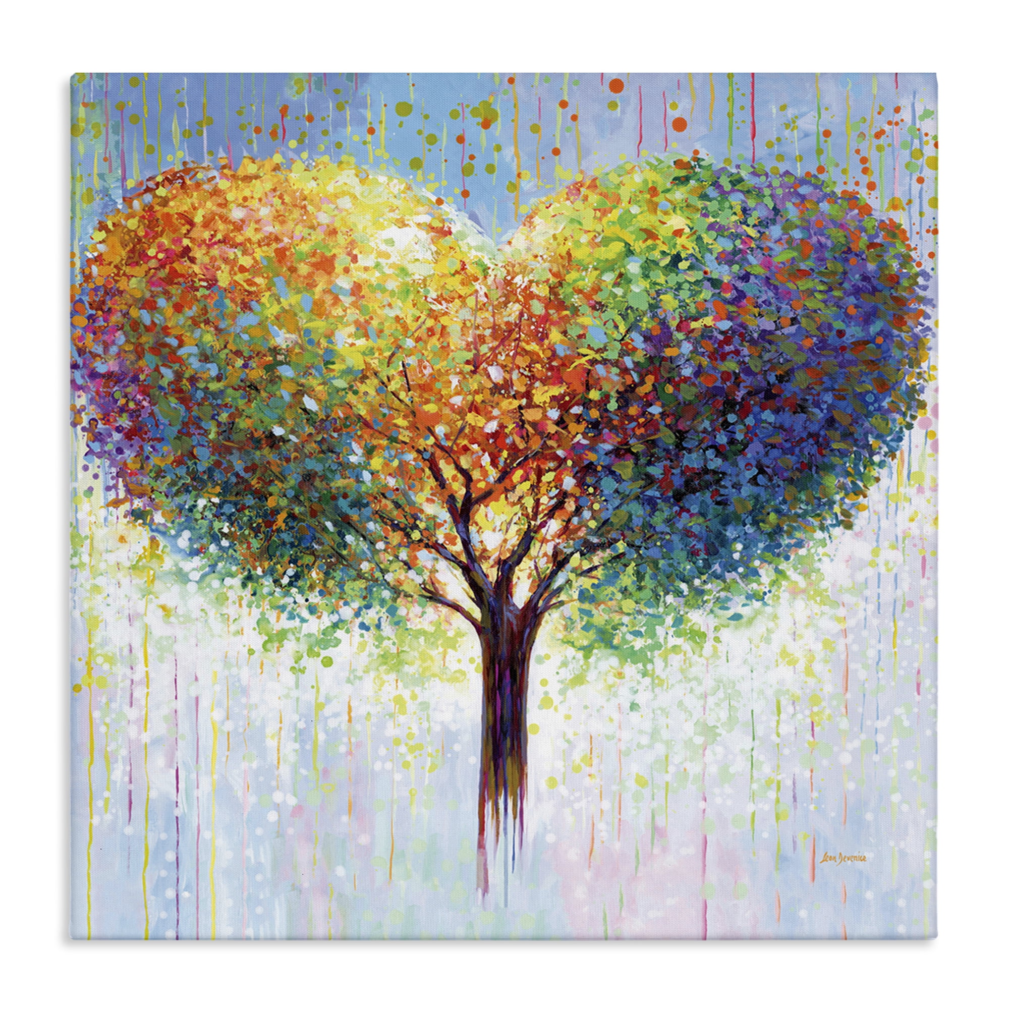 Stupell Industries Bold Hued Heart Tree Landscape & Nature Painting Wrapped Canvas Art Print Wall Art, 17 x 17