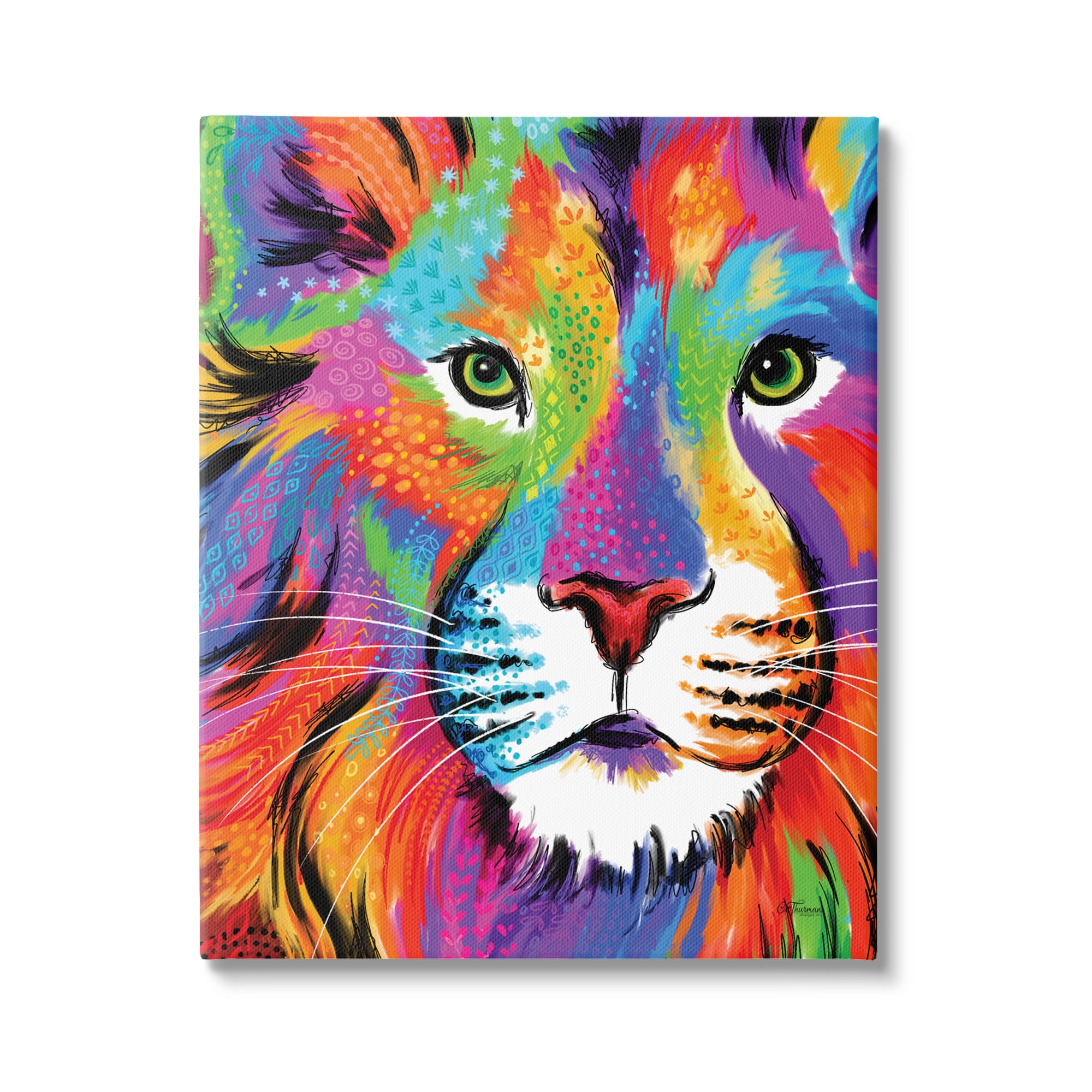 Stupell Industries Bold Hued Lion Portrait Animals & Insects Painting Gallery Wrapped Canvas Print Wall Art, 24 x 30