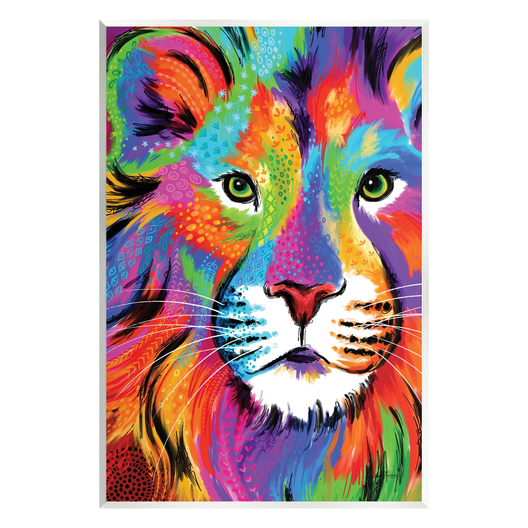 Stupell Industries Bold Hued Lion Portrait Animals & Insects Painting Unframed Art Print Wall Art, 13 x 19