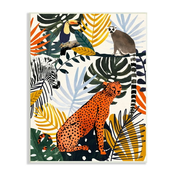 Stupell Industries Bold Jungle Animal Collage Vibrant Palm Leaf Shapes, 10 x 15, Design by Victoria Borges