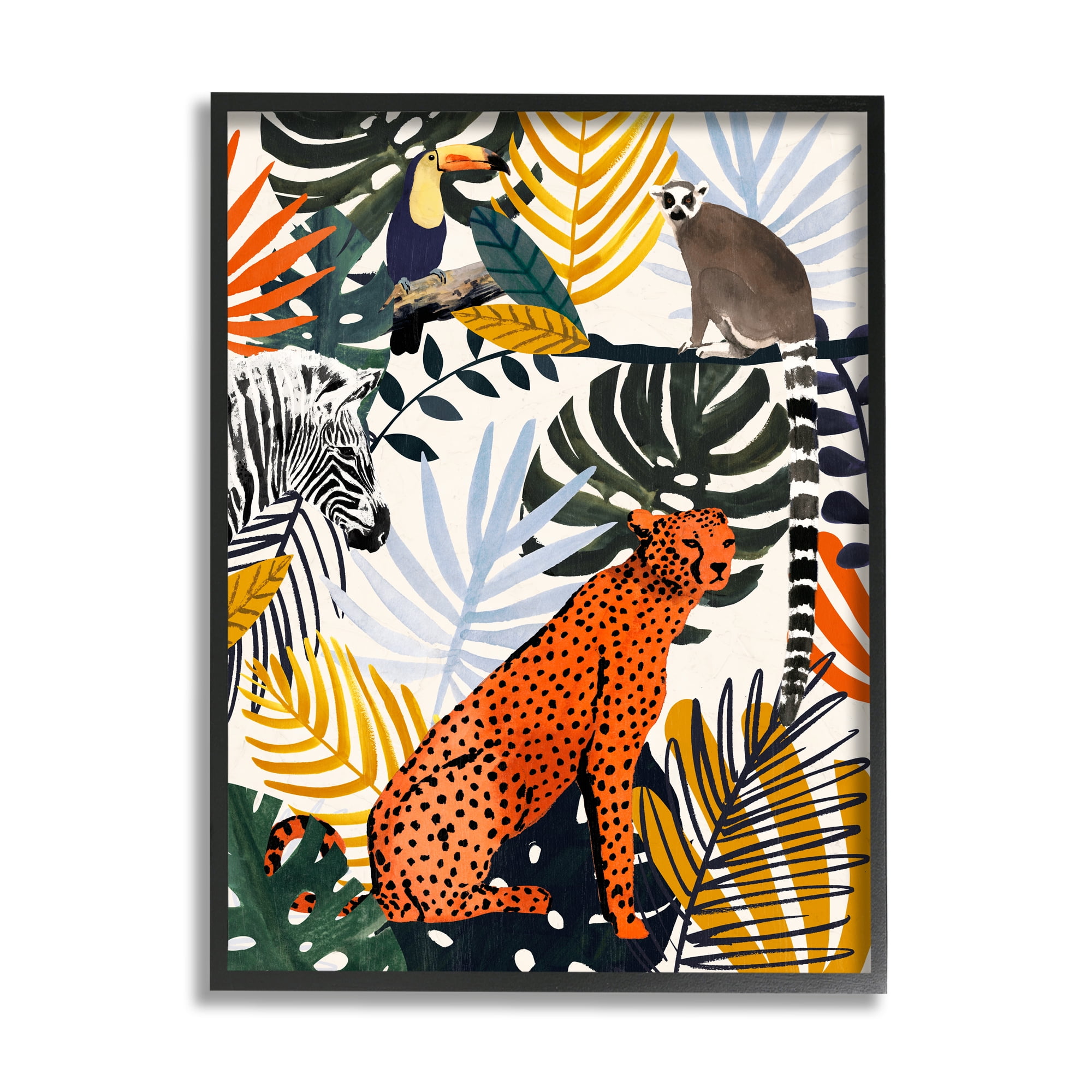 Stupell Industries Bold Jungle Animal Collage Vibrant Palm Leaf Shapes, 16 x 20, Design by Victoria Borges