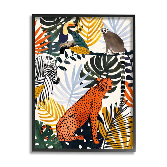 Stupell Industries Bold Jungle Animal Collage Vibrant Palm Leaf Shapes, 16 x 20, Design by Victoria Borges