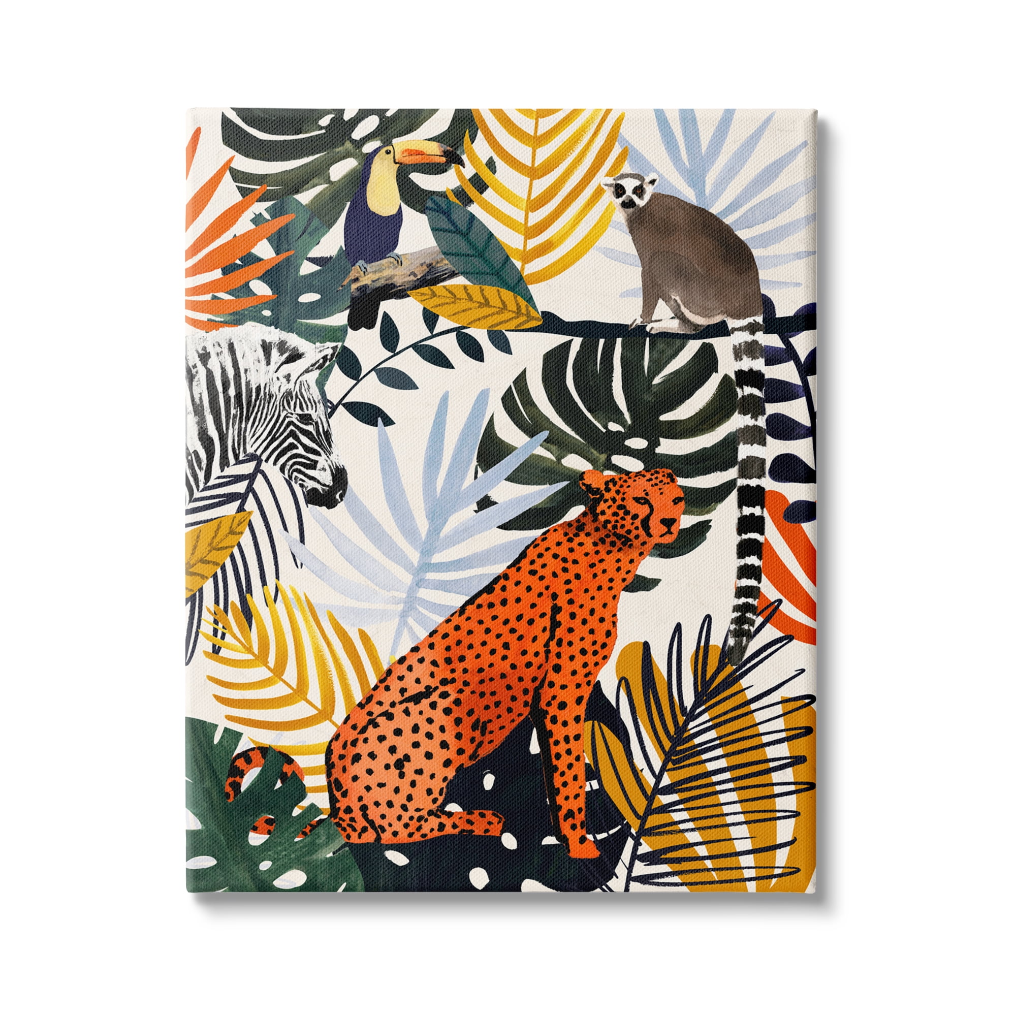 Stupell Industries Bold Jungle Animal Collage Vibrant Palm Leaf Shapes, 30 x 40, Design by Victoria Borges