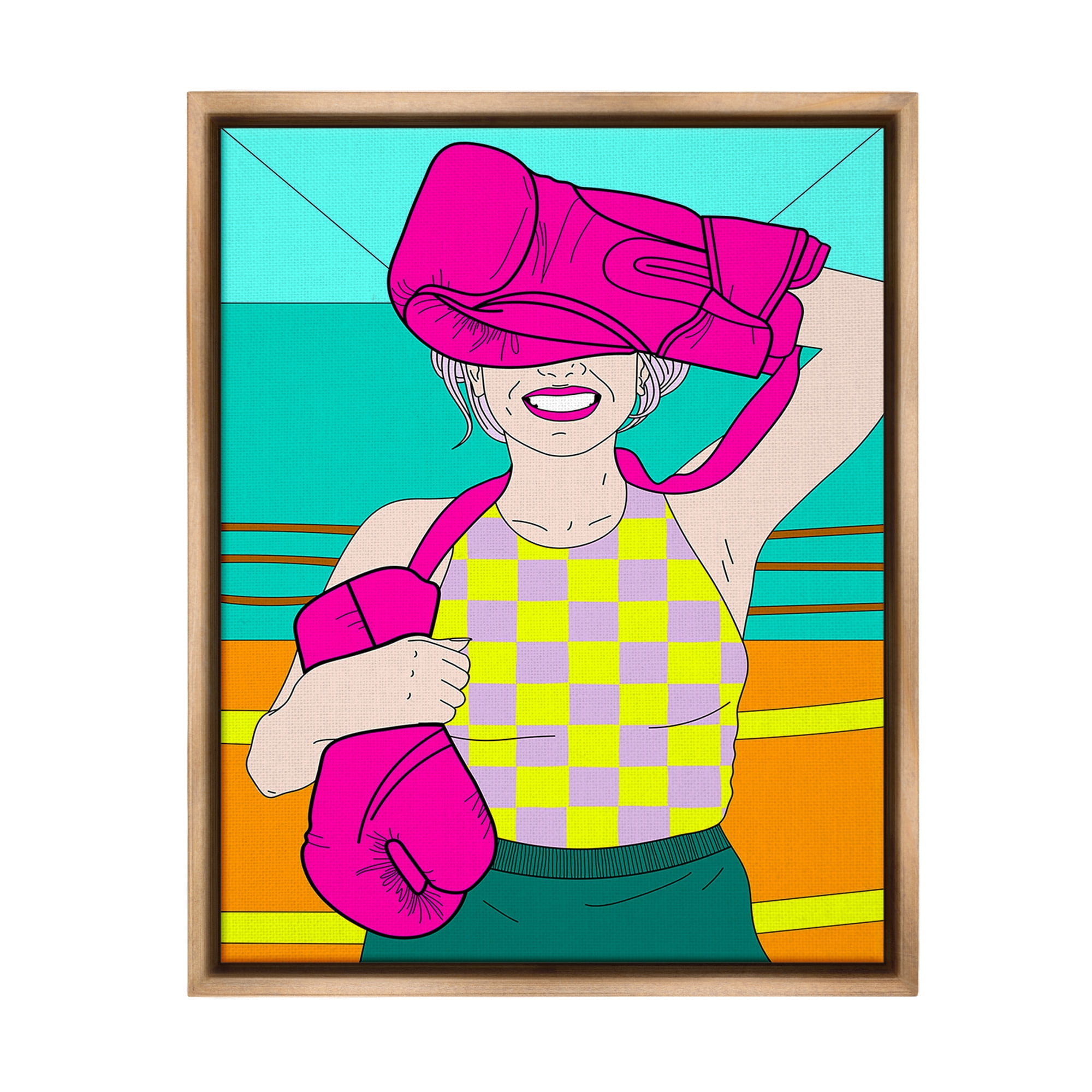 Stupell Industries Bold Kickboxing Woman Sports Painting Brown Floater Framed Canvas Art Print Wall Art, 17 x 21
