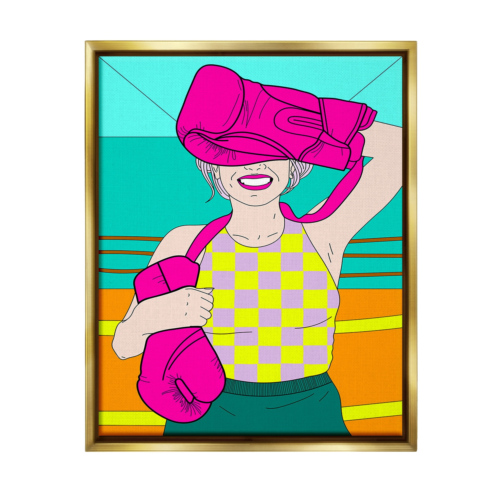 Stupell Industries Bold Kickboxing Woman Sports Painting Gold Floater Framed Canvas Art Print Wall Art, 17 x 21