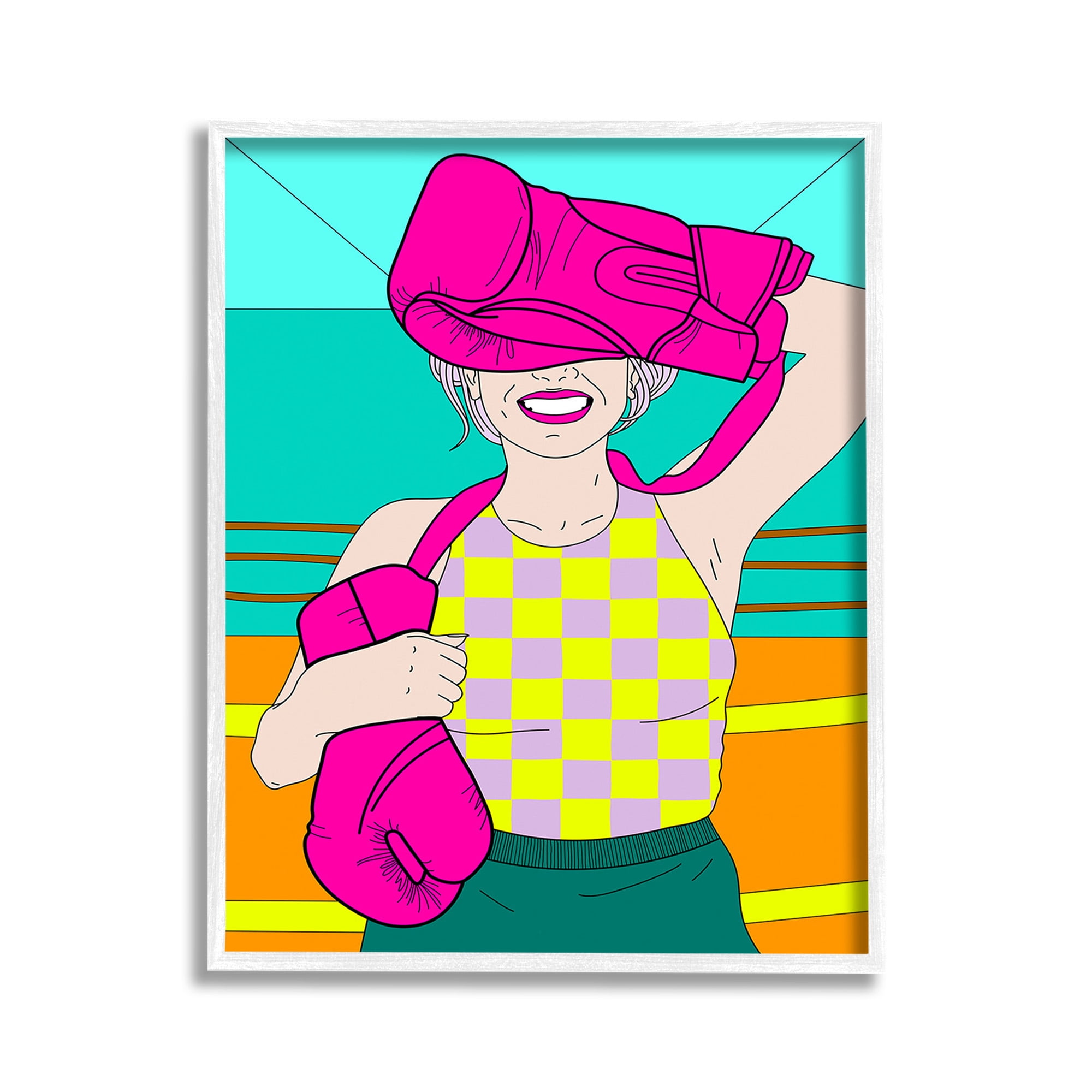 Stupell Industries Bold Kickboxing Woman Sports Painting White Framed Art Print Wall Art, 11 x 14