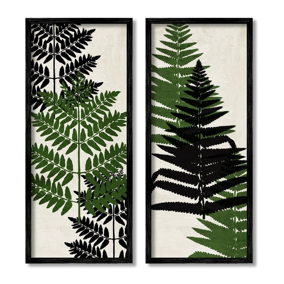 Stupell Industries Bold Layered Fern Leaves Modern Botanical Sprigs Graphic Art Black Framed Art Print Wall Art, Set of 2, Design by Kim Allen