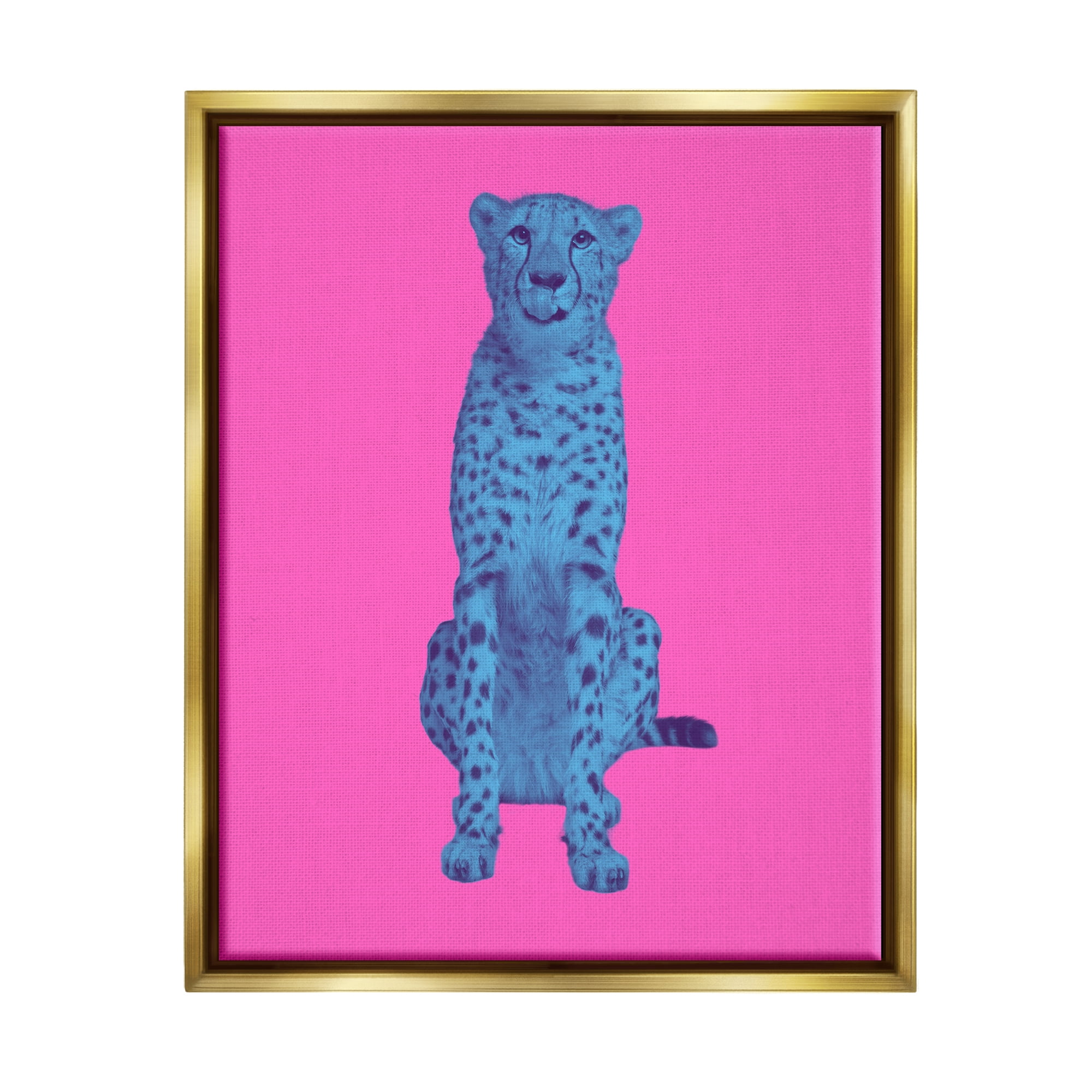 Stupell Industries Bold Leopard on Pink Animals & Insects Painting Gold Floater Framed Canvas Art Print Wall Art, 17 x 21