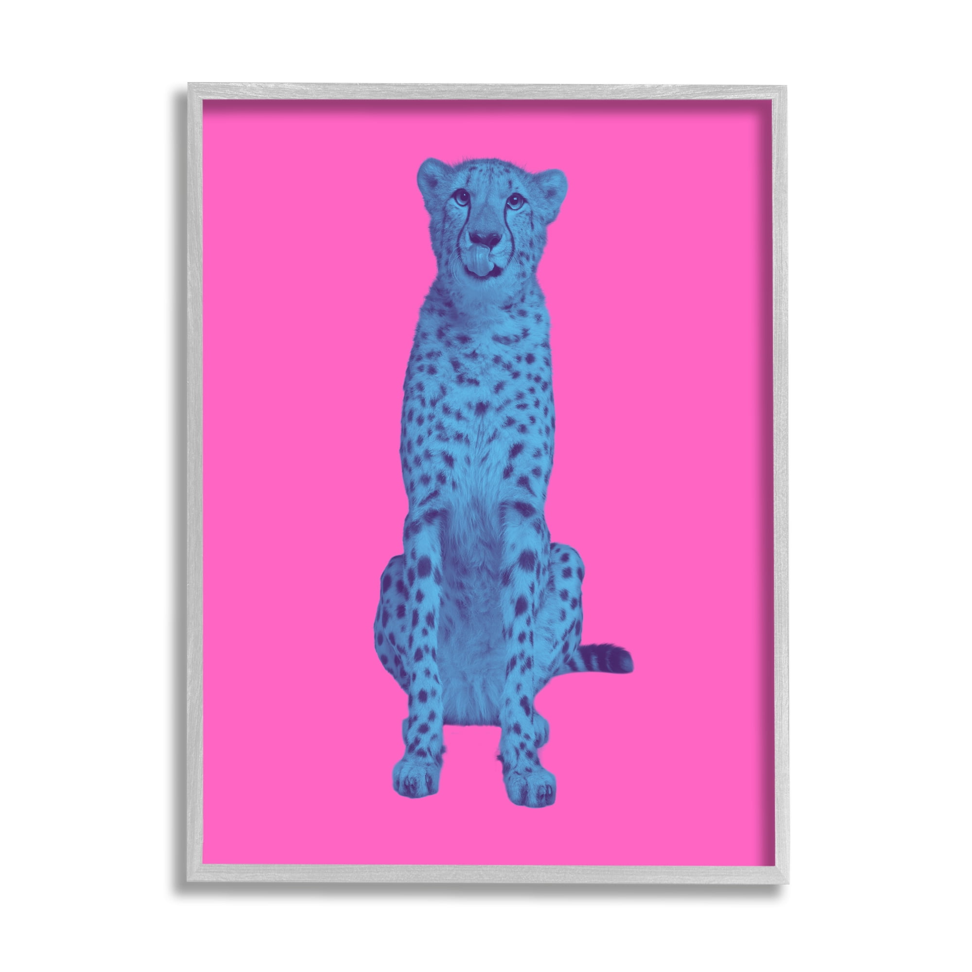 Stupell Industries Bold Leopard on Pink Animals & Insects Painting Gray Framed Art Print Wall Art, 11 x 14
