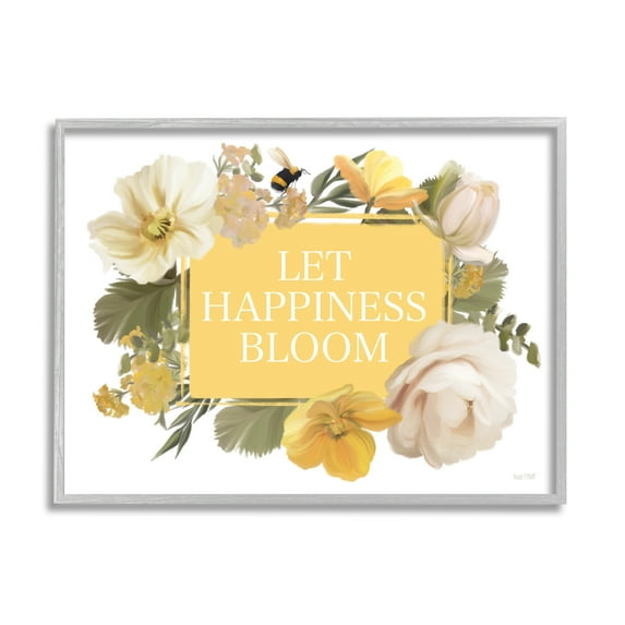 Stupell Industries Bold Let Happiness Bloom Yellow White Blushing Flowers, 14 x 11, Design by House Fenway