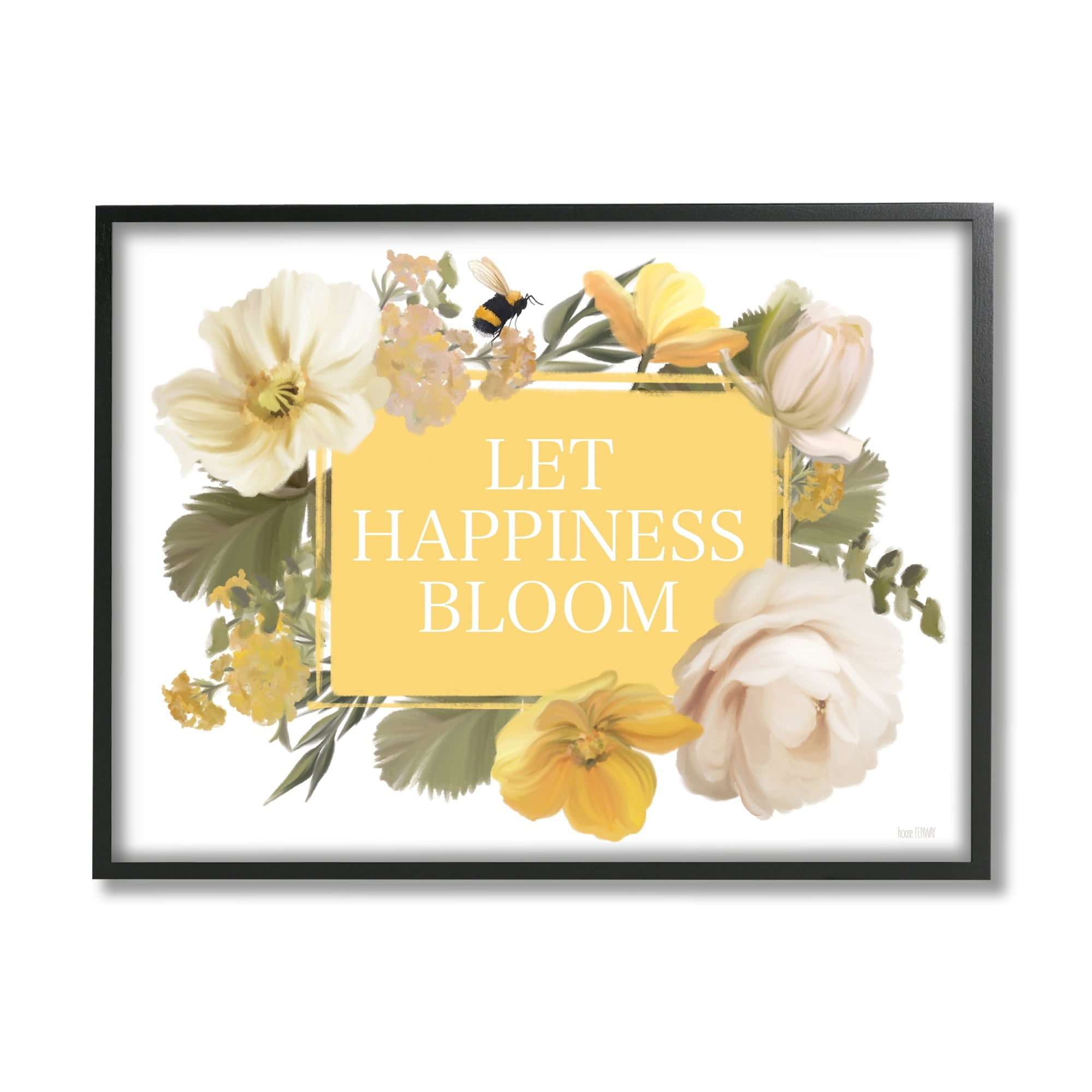 Stupell Industries Bold Let Happiness Bloom Yellow White Blushing Flowers, 20 x 16, Design by House Fenway