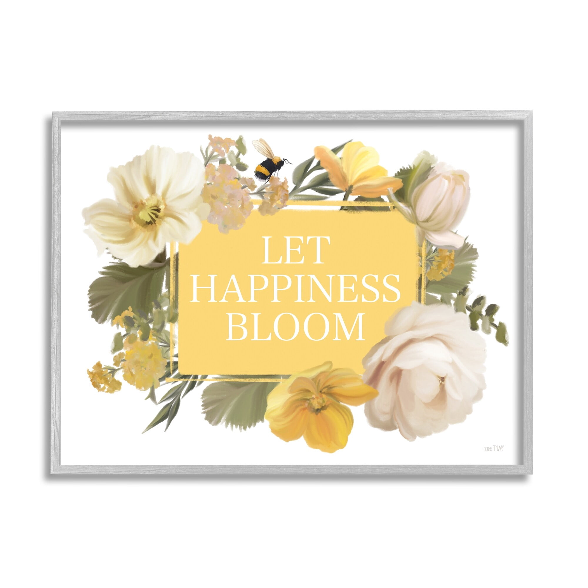 Stupell Industries Bold Let Happiness Bloom Yellow White Blushing Flowers, 20 x 16, Design by House Fenway