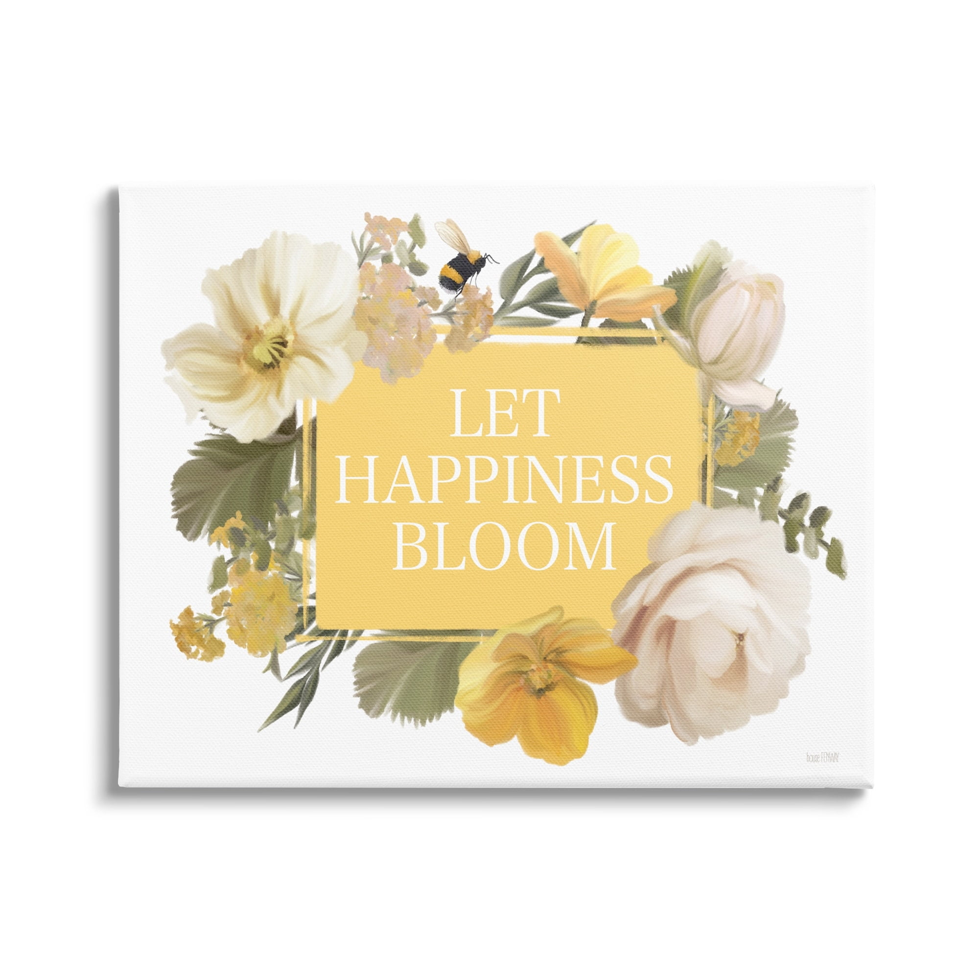 Stupell Industries Bold Let Happiness Bloom Yellow White Blushing Flowers, 30 x 24, Design by House Fenway